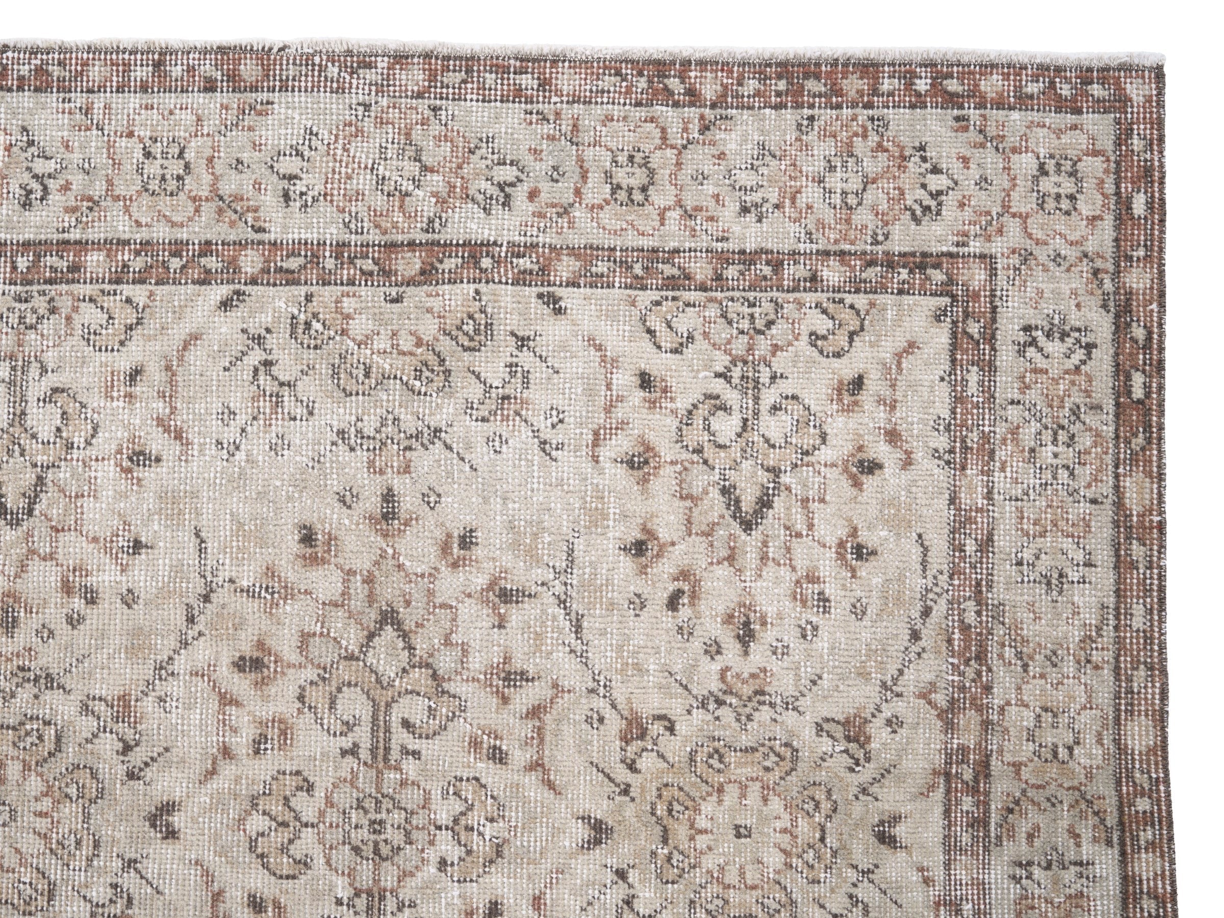 Turkish Isparta area rug in cream and greige, view 8 of 10