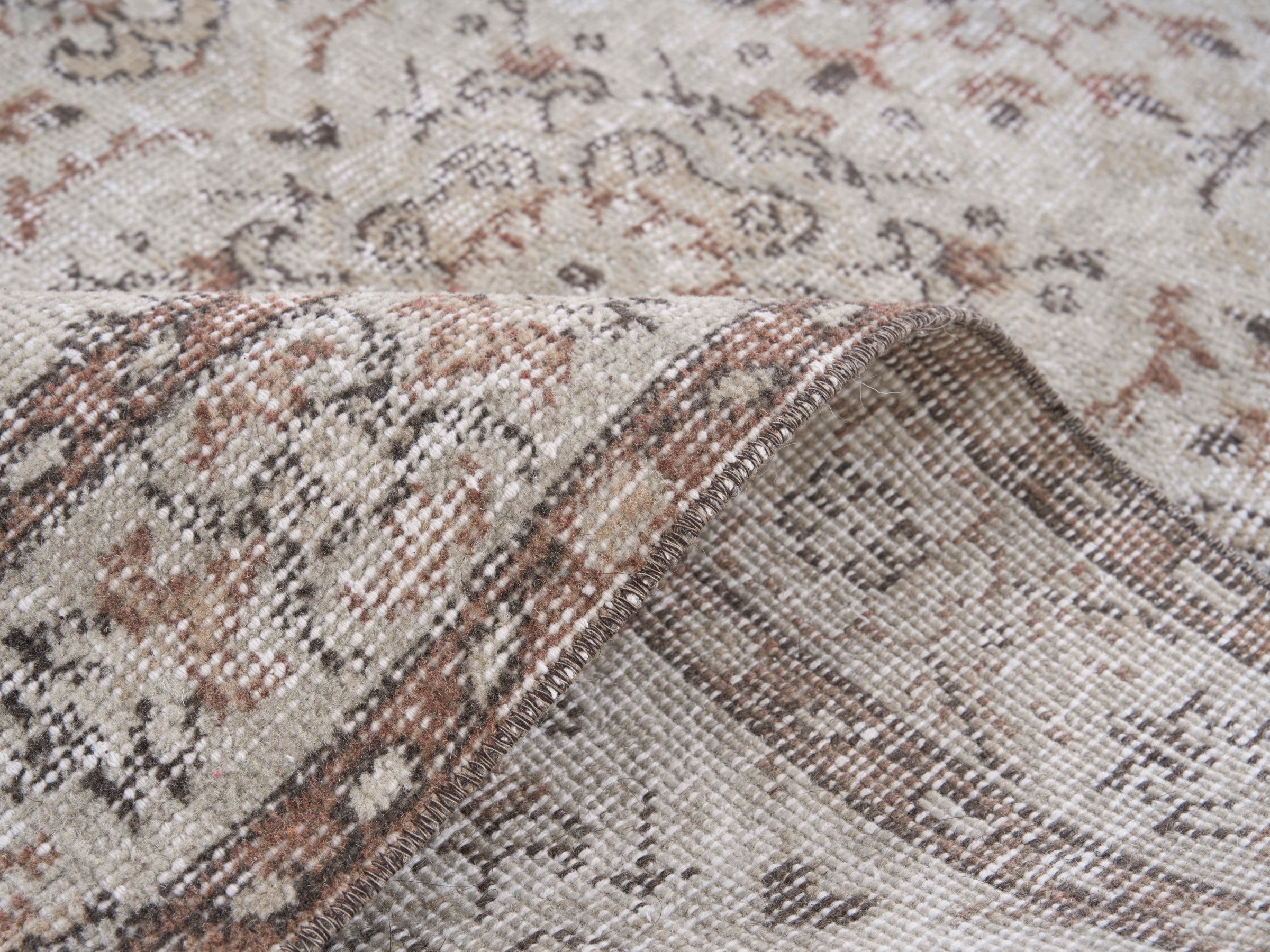 Turkish Isparta area rug in cream and greige, view 9 of 10