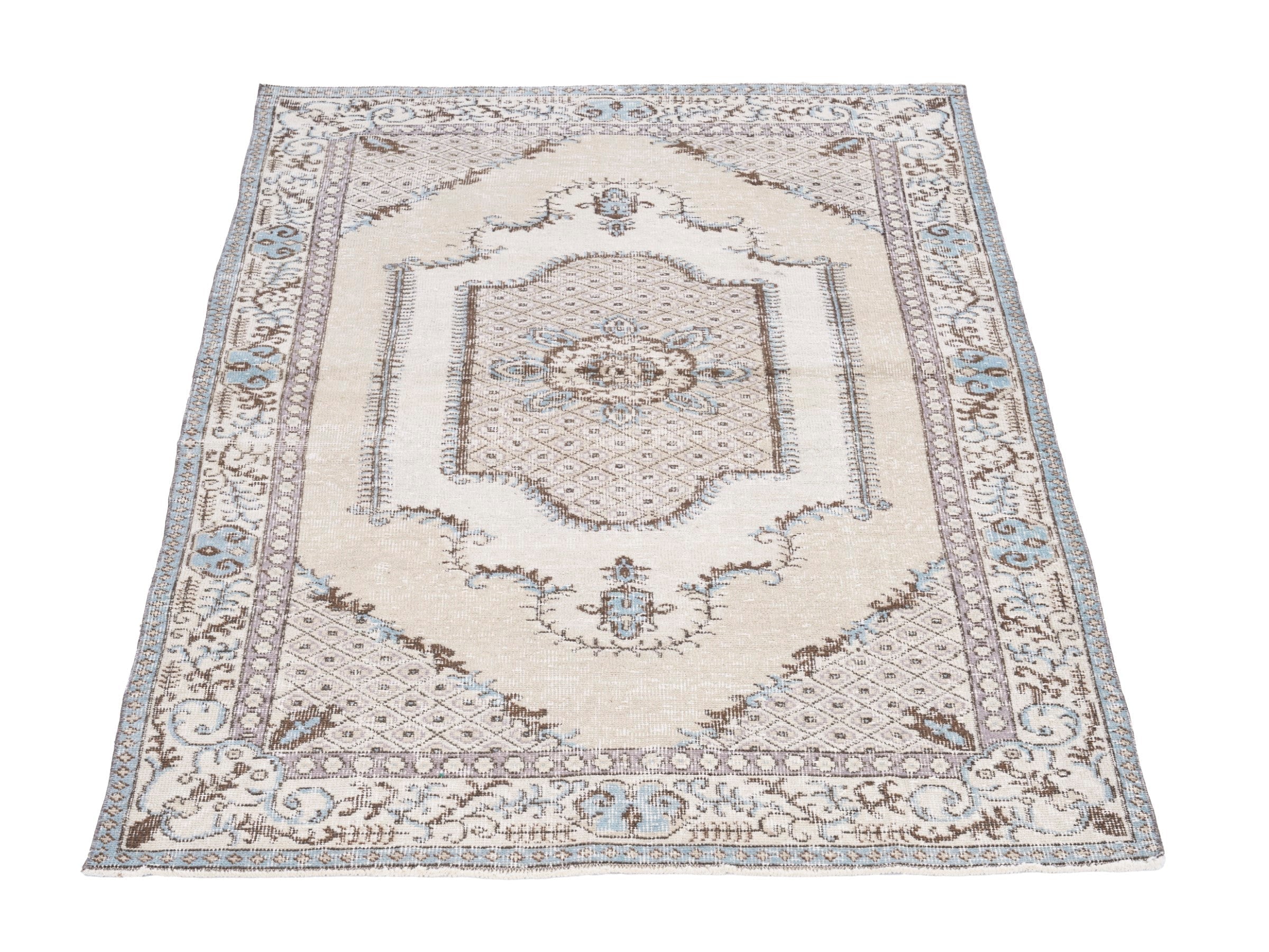 Turkish Isparta area rug in cream and taupe, view 2 of 10