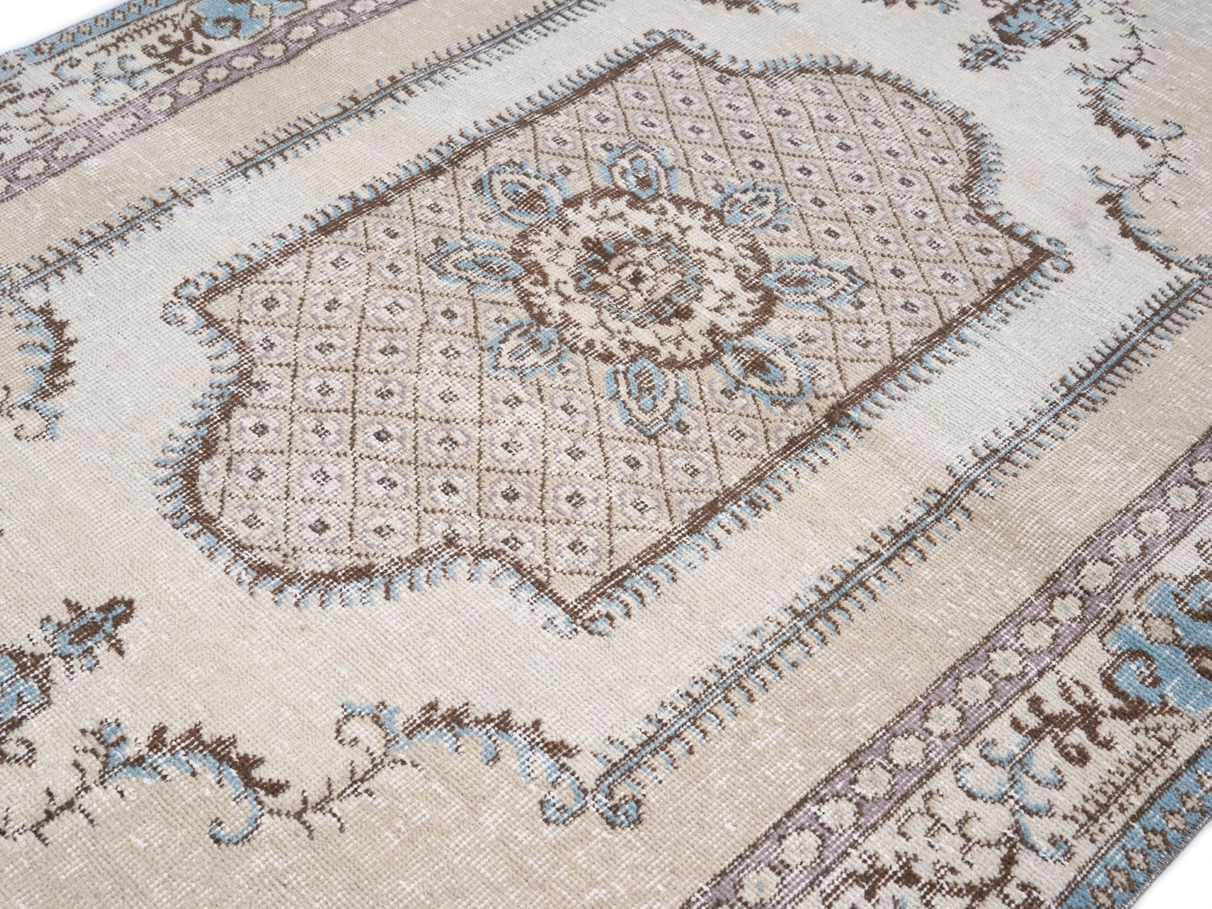 Turkish Isparta area rug in cream and taupe, view 5 of 10
