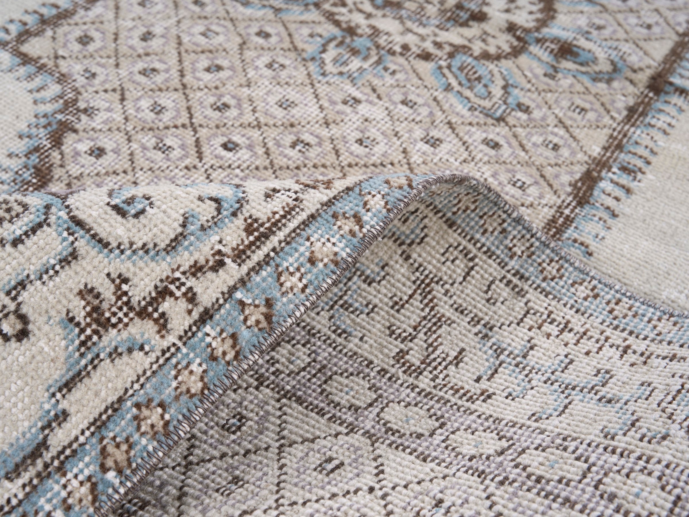 Turkish Isparta area rug in cream and taupe, view 9 of 10