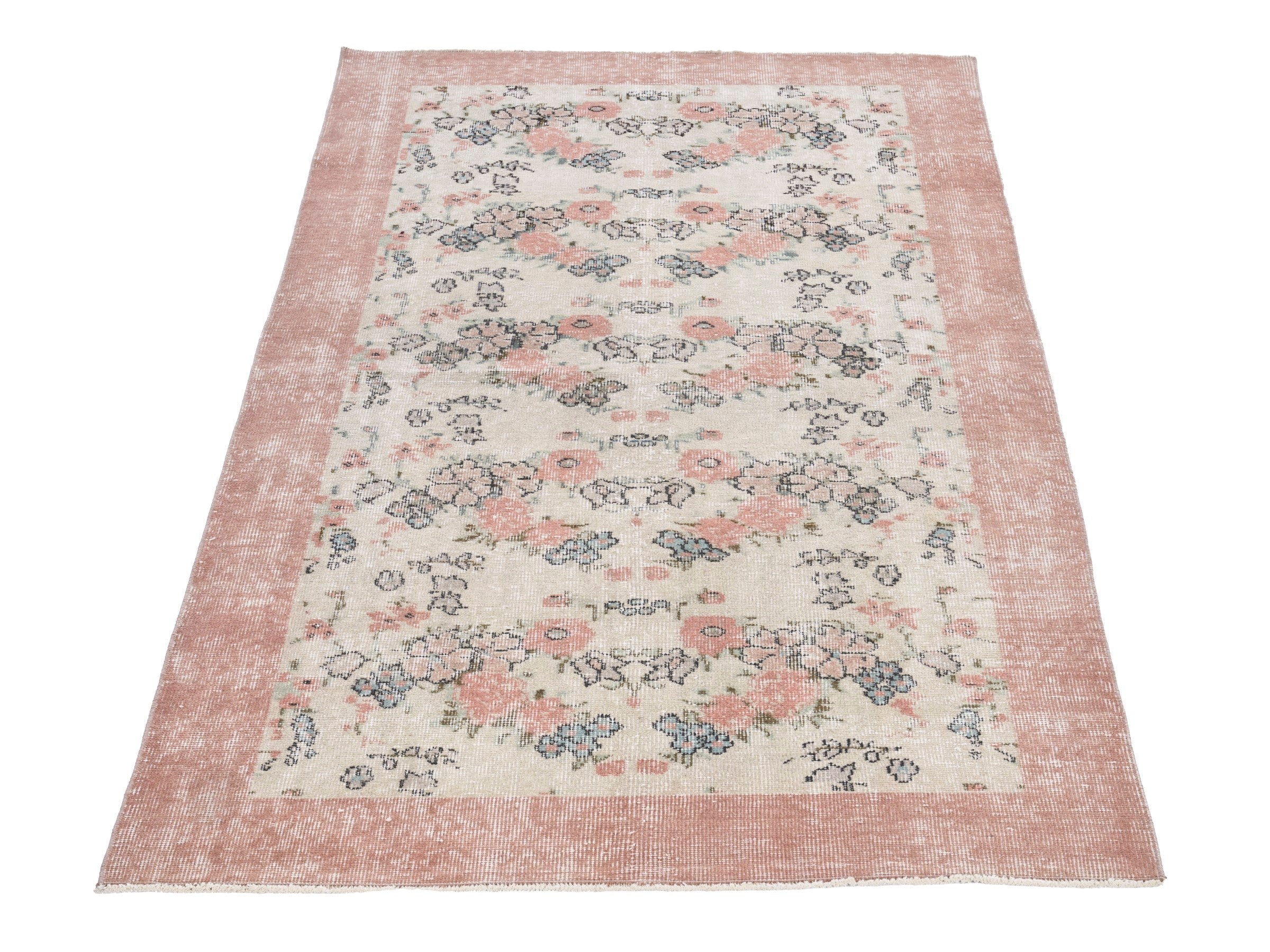 Turkish Isparta area rug in cream and dusty rose, view 2 of 10