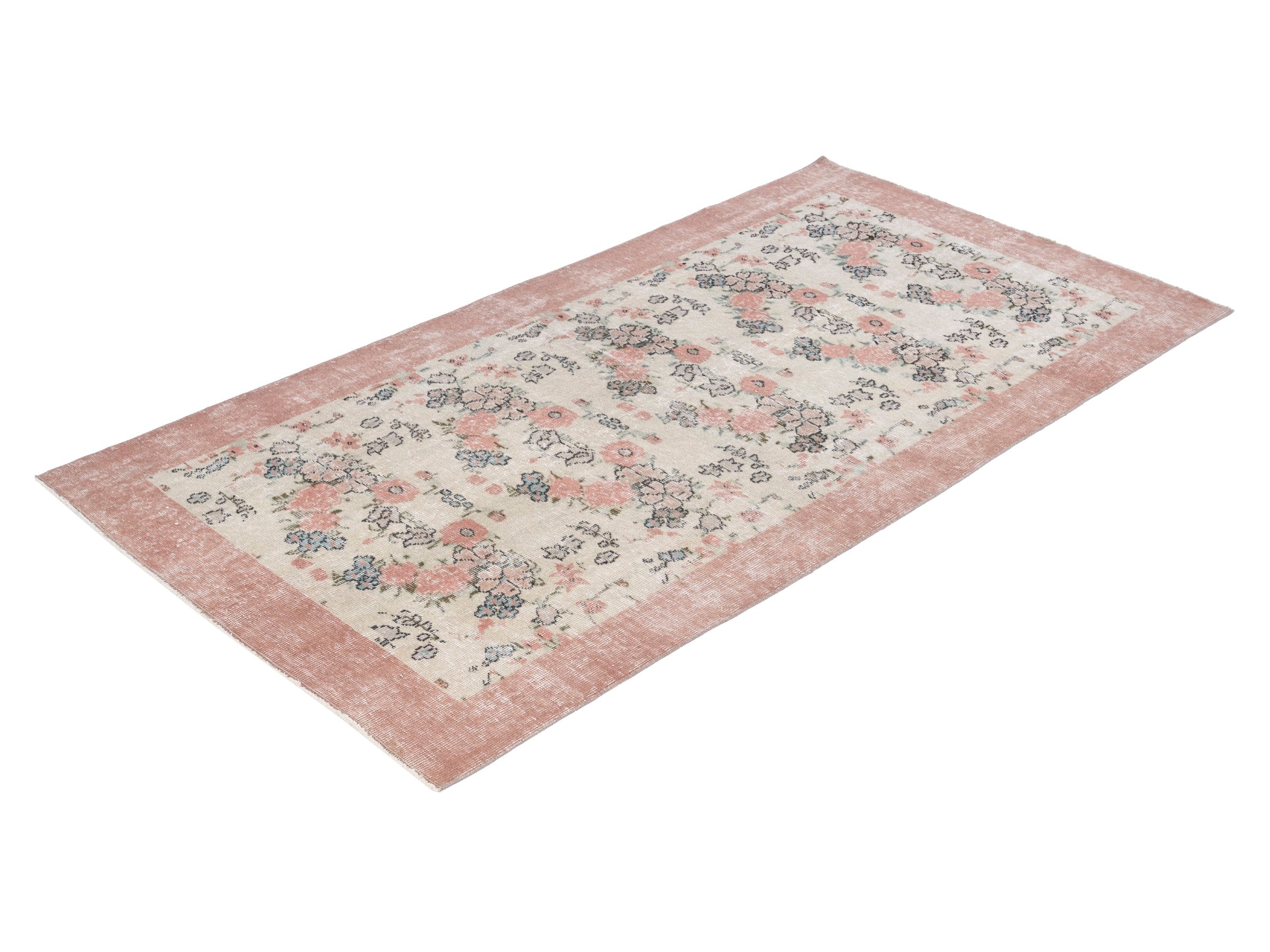 Turkish Isparta area rug in cream and dusty rose, view 3 of 10