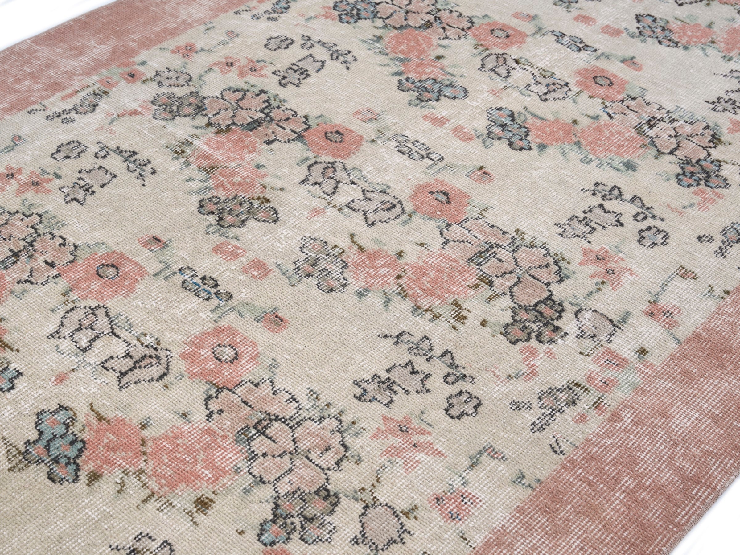 Turkish Isparta area rug in cream and dusty rose, view 5 of 10