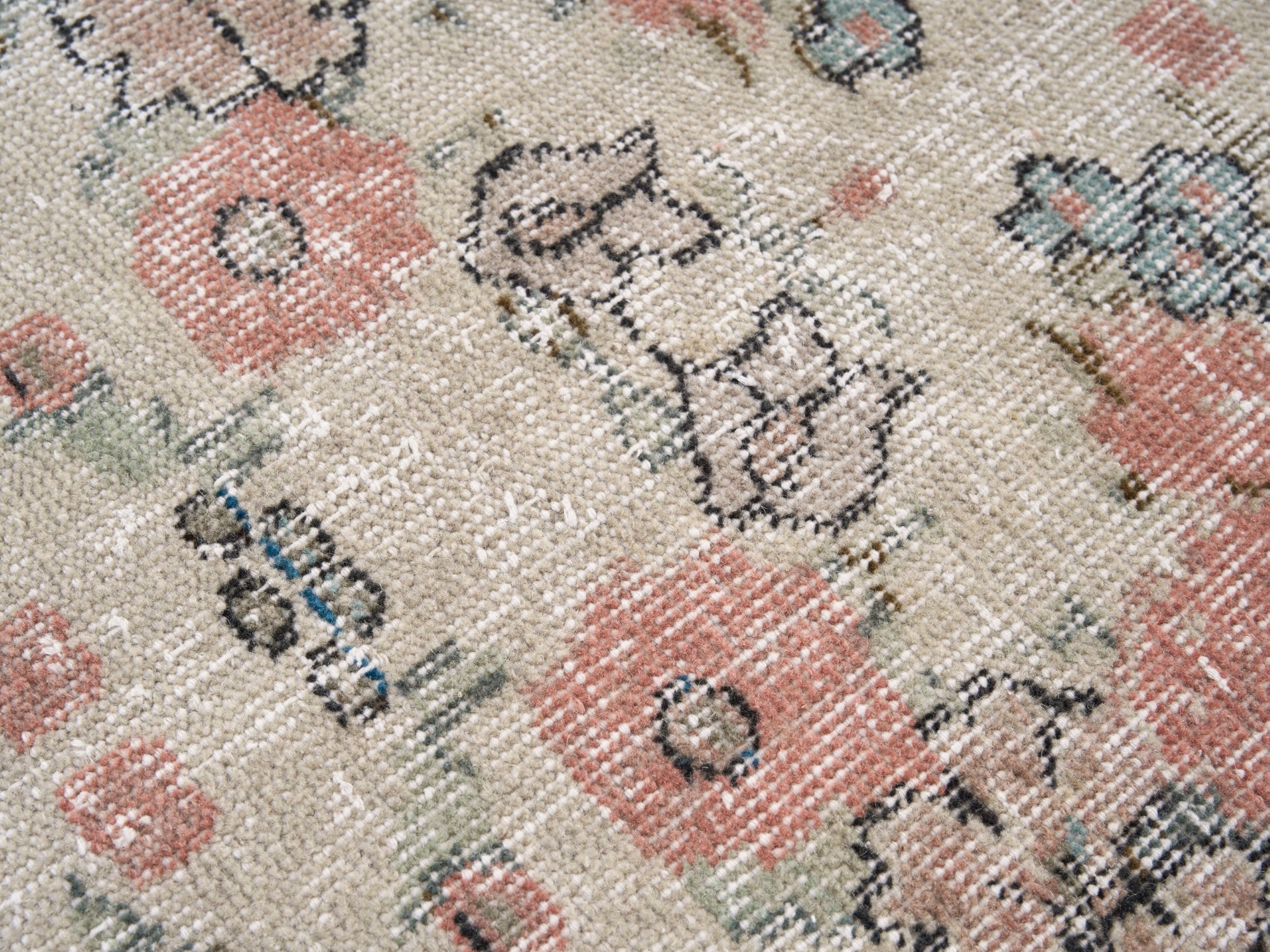 Turkish Isparta area rug in cream and dusty rose, view 7 of 10