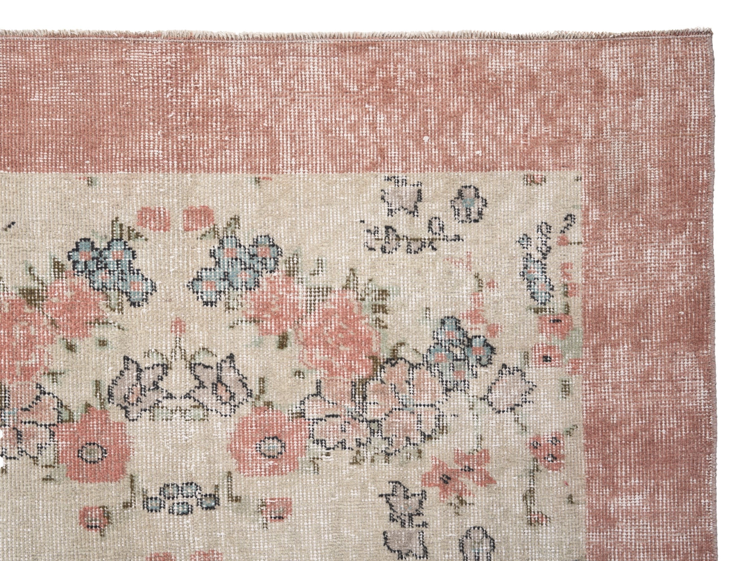 Turkish Isparta area rug in cream and dusty rose, view 8 of 10