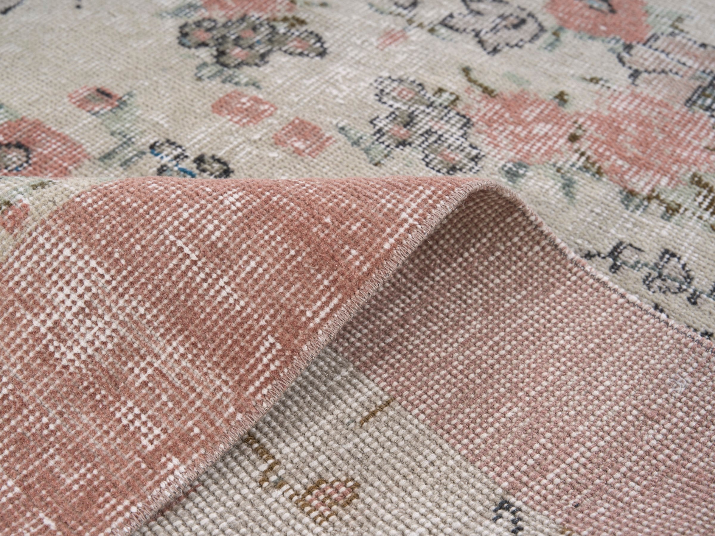 Turkish Isparta area rug in cream and dusty rose, view 9 of 10