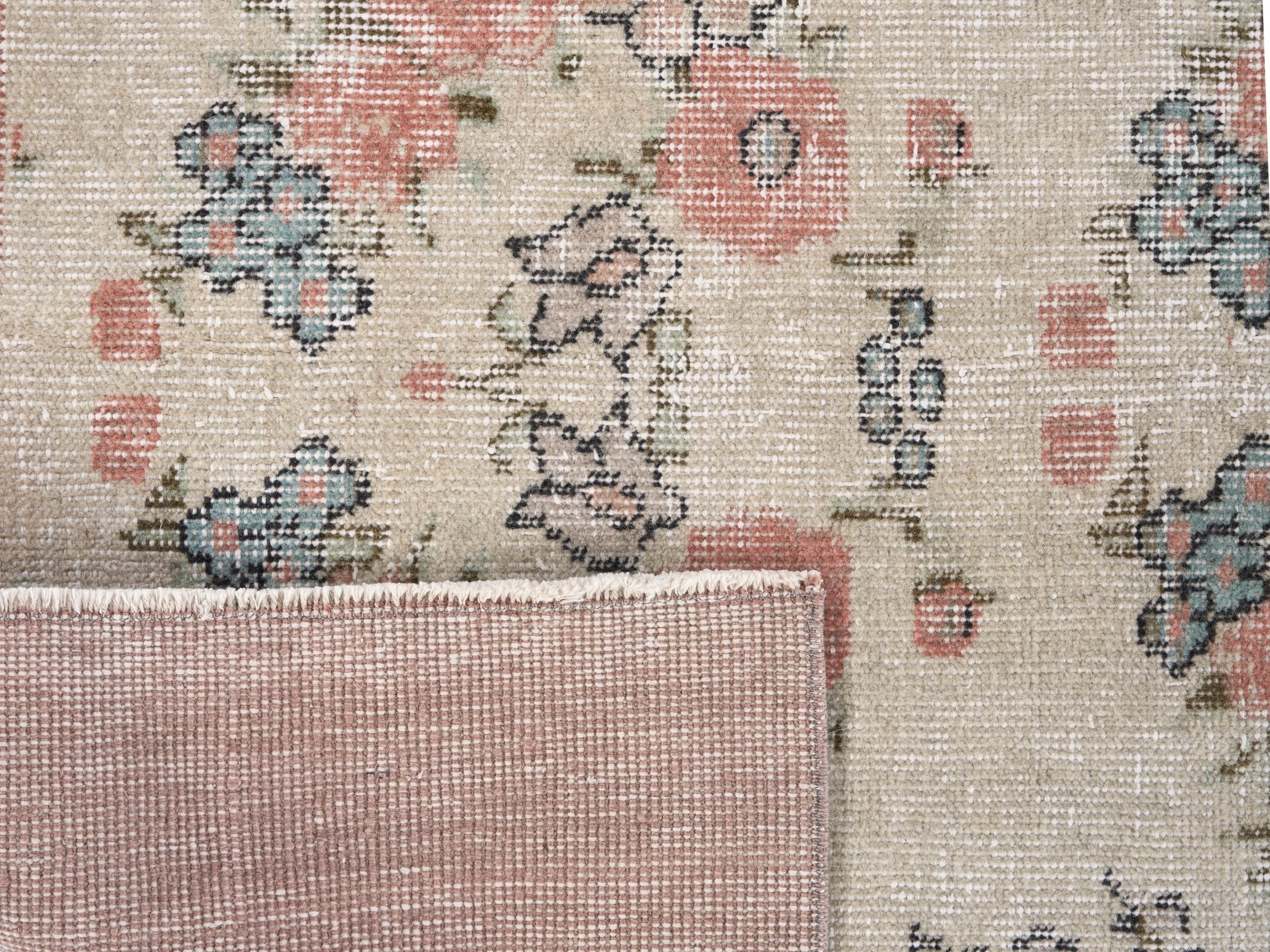 Turkish Isparta area rug in cream and dusty rose, view 10 of 10