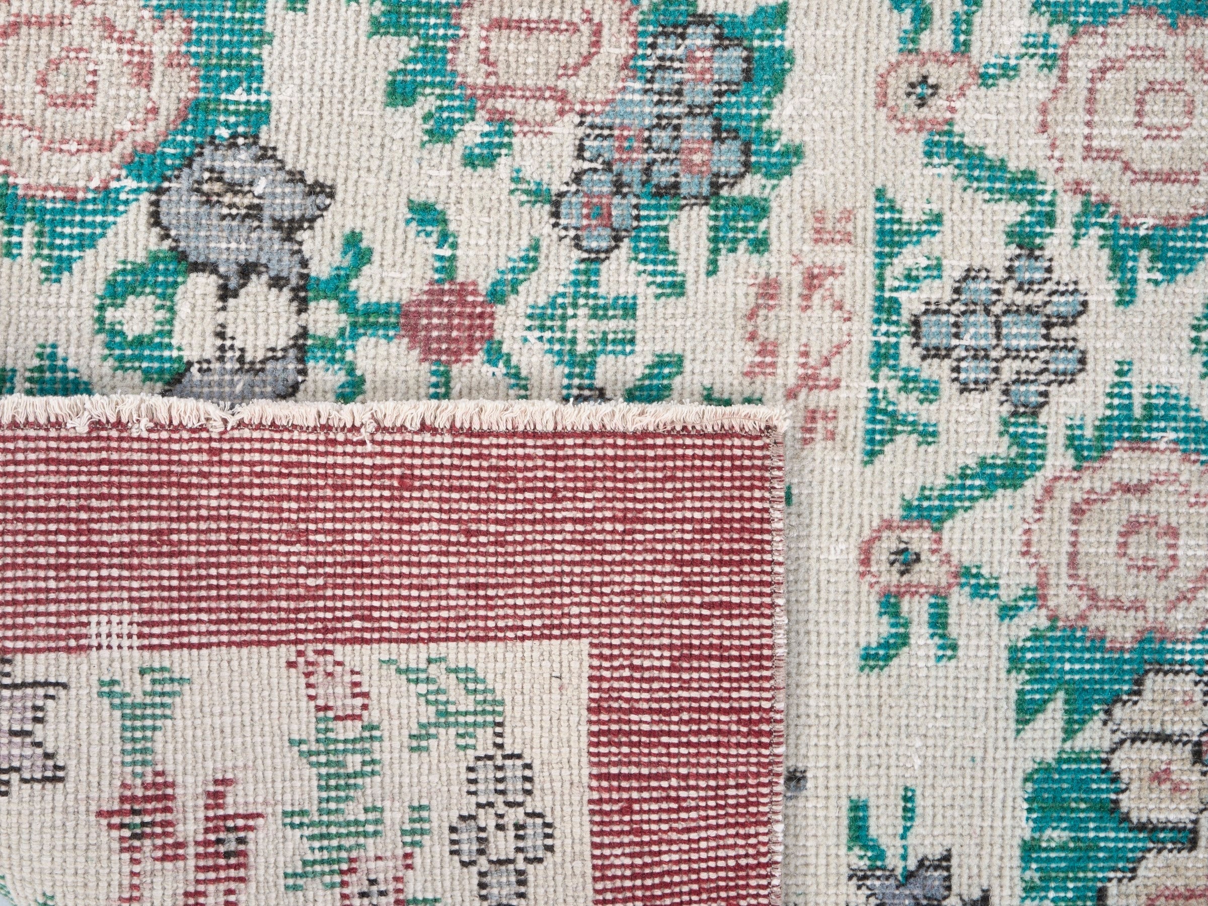 Turkish Isparta area rug in cream and teal, view 5 of 5