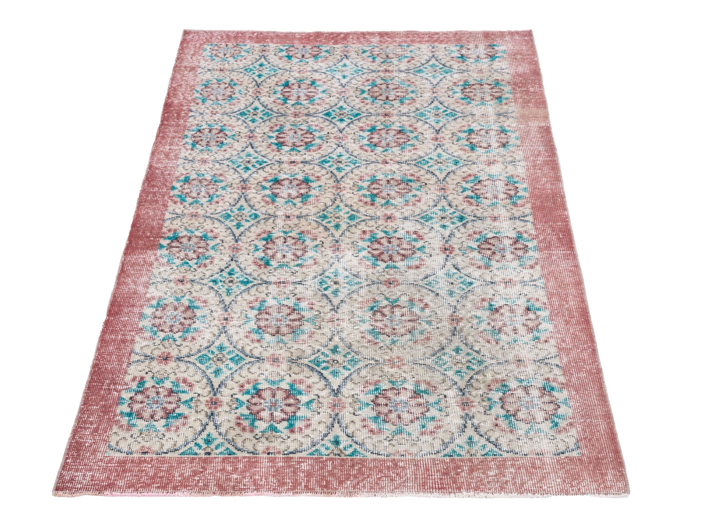 Turkish Isparta area rug in cream and dusty rose, view 2 of 10
