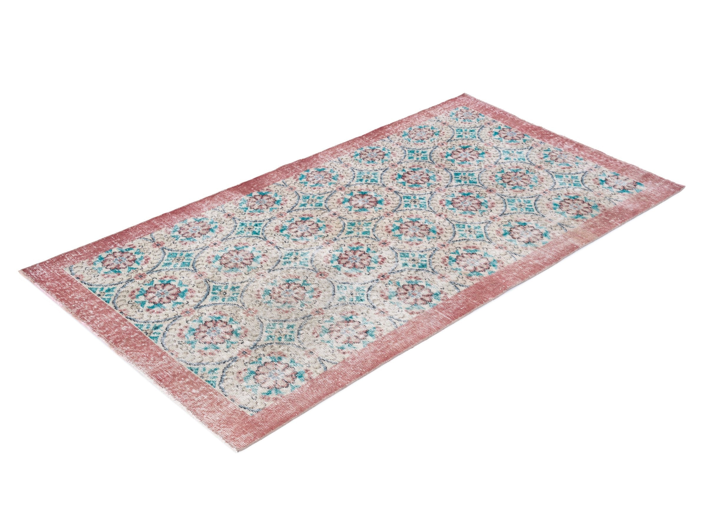 Turkish Isparta area rug in cream and dusty rose, view 3 of 10