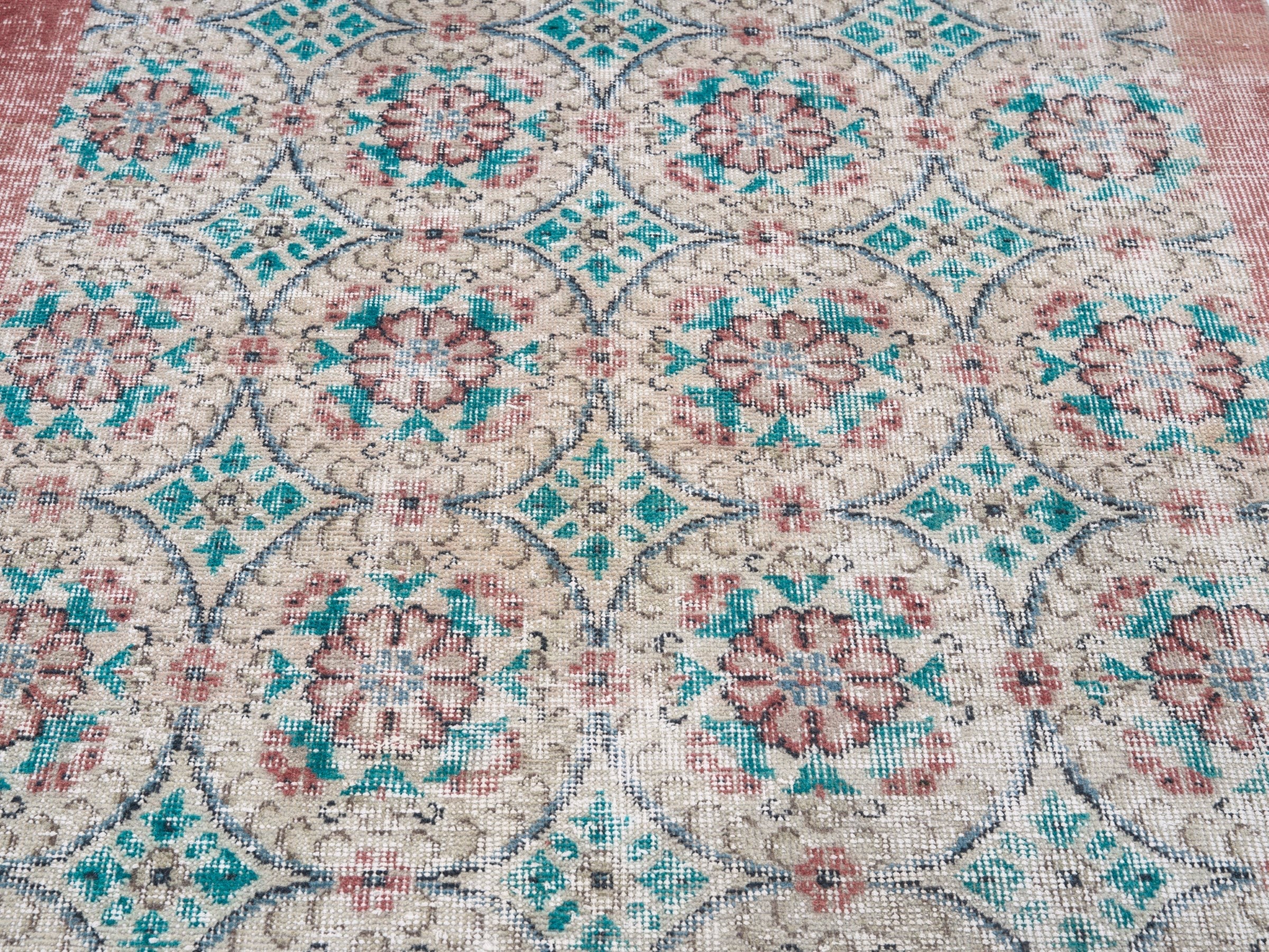 Turkish Isparta area rug in cream and dusty rose, view 4 of 10