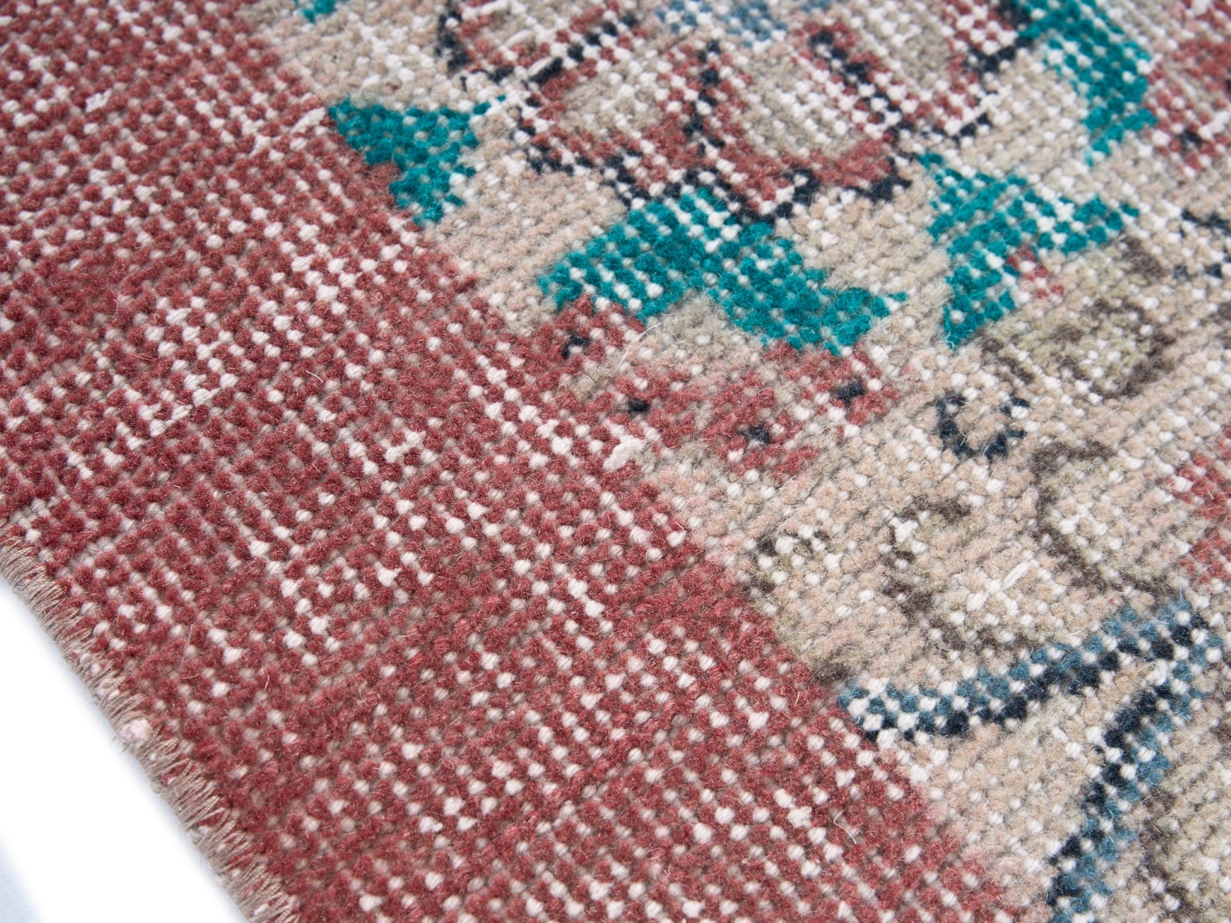 Turkish Isparta area rug in cream and dusty rose, view 6 of 10