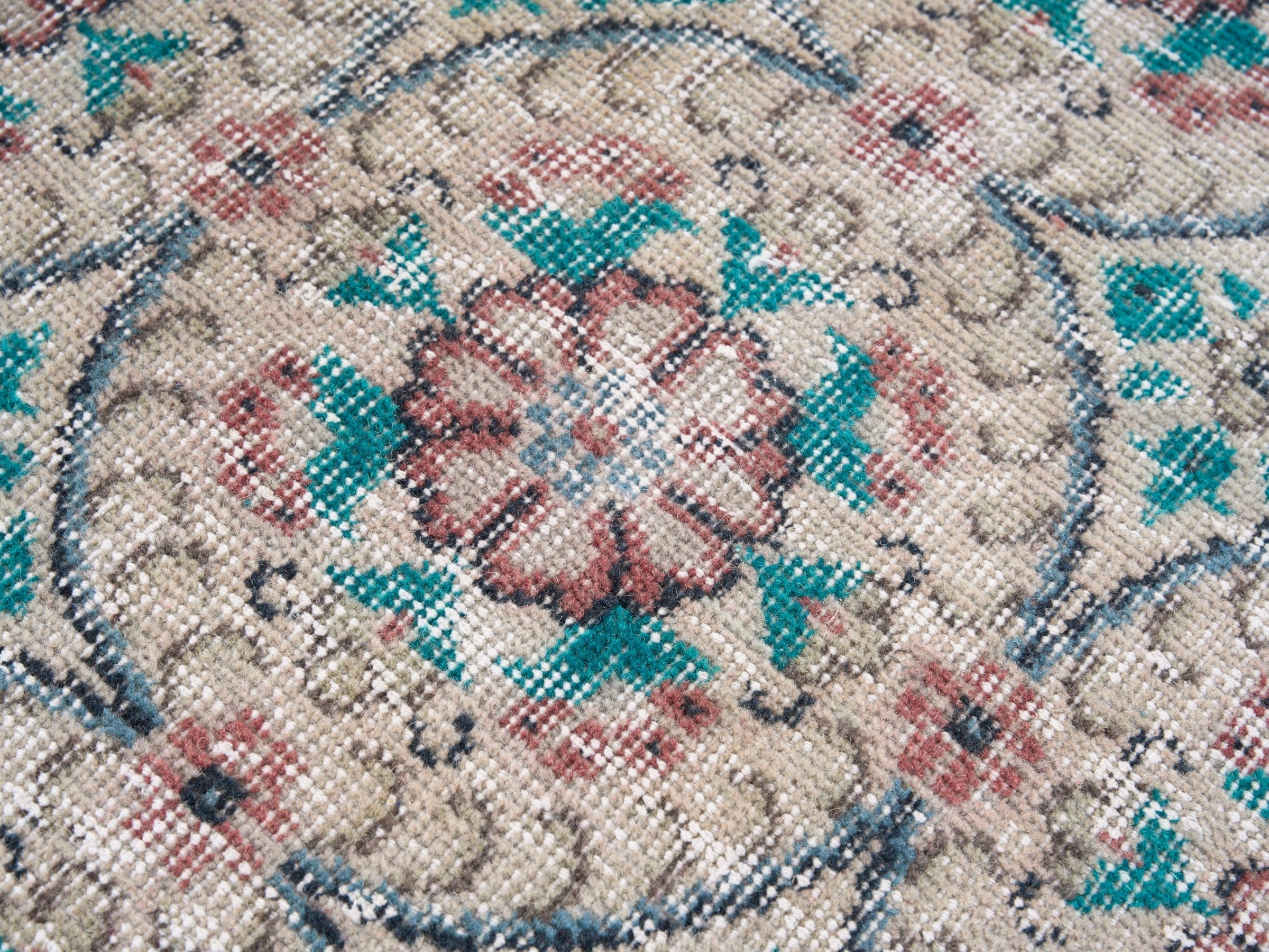 Turkish Isparta area rug in cream and dusty rose, view 7 of 10