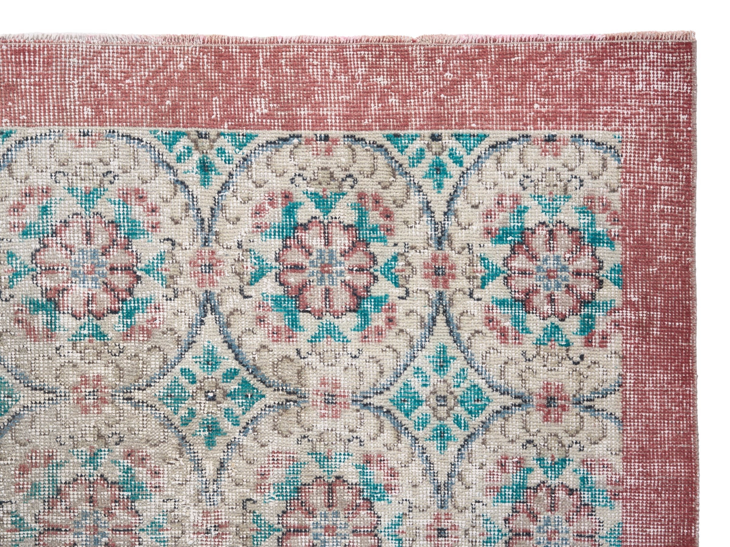 Turkish Isparta area rug in cream and dusty rose, view 8 of 10