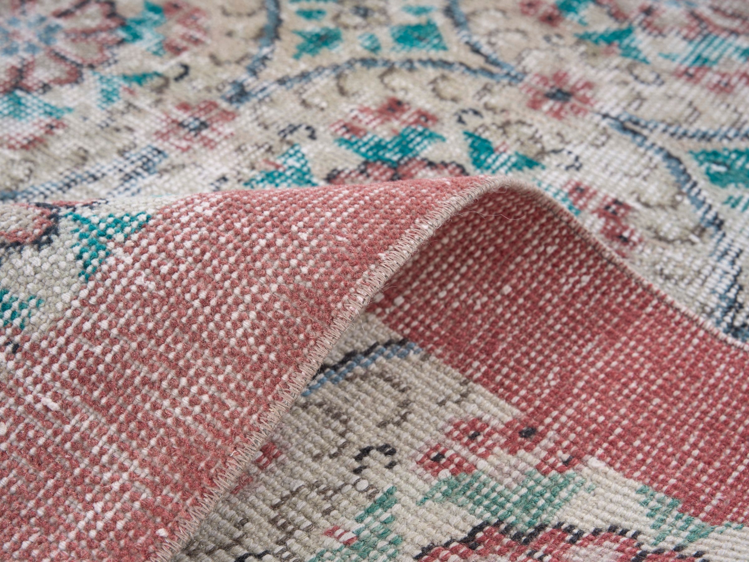 Turkish Isparta area rug in cream and dusty rose, view 9 of 10