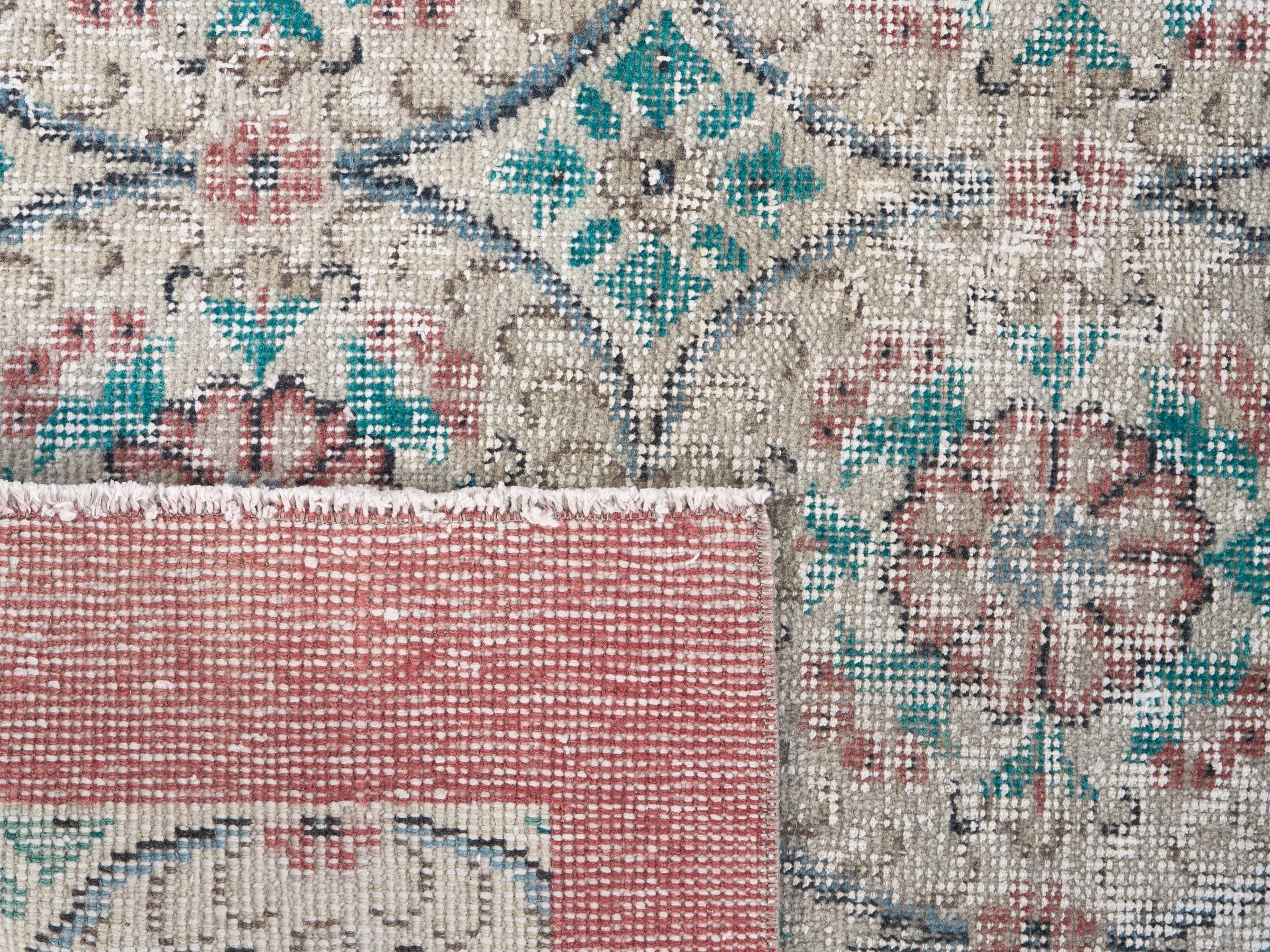 Turkish Isparta area rug in cream and dusty rose, view 10 of 10