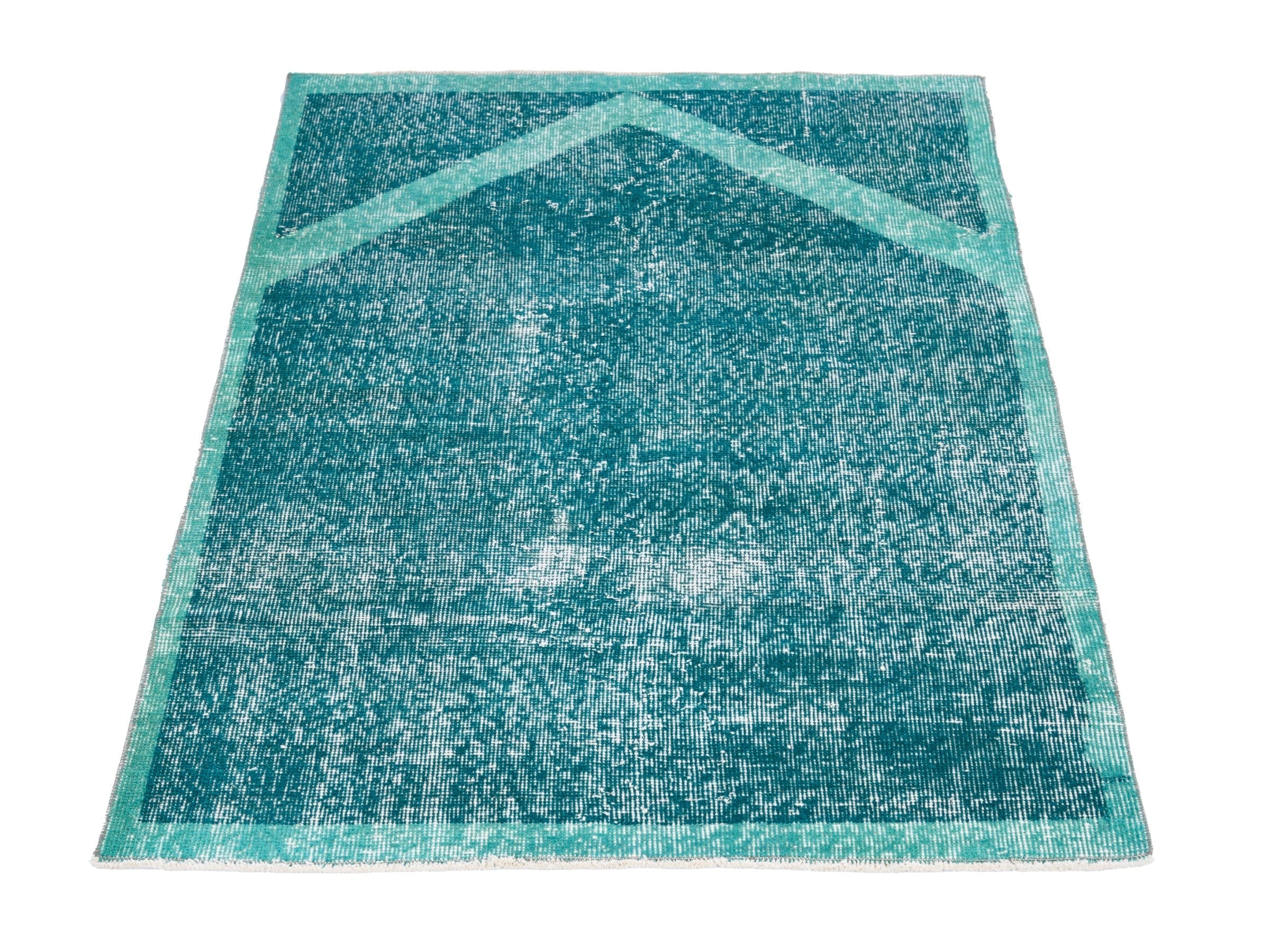 Turkish Isparta accent rug in teal and turquoise, view 2 of 9