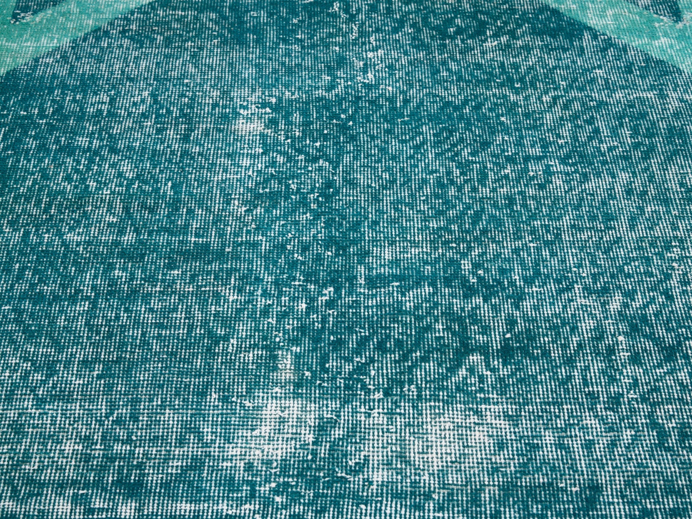 Turkish Isparta accent rug in teal and turquoise, view 4 of 9