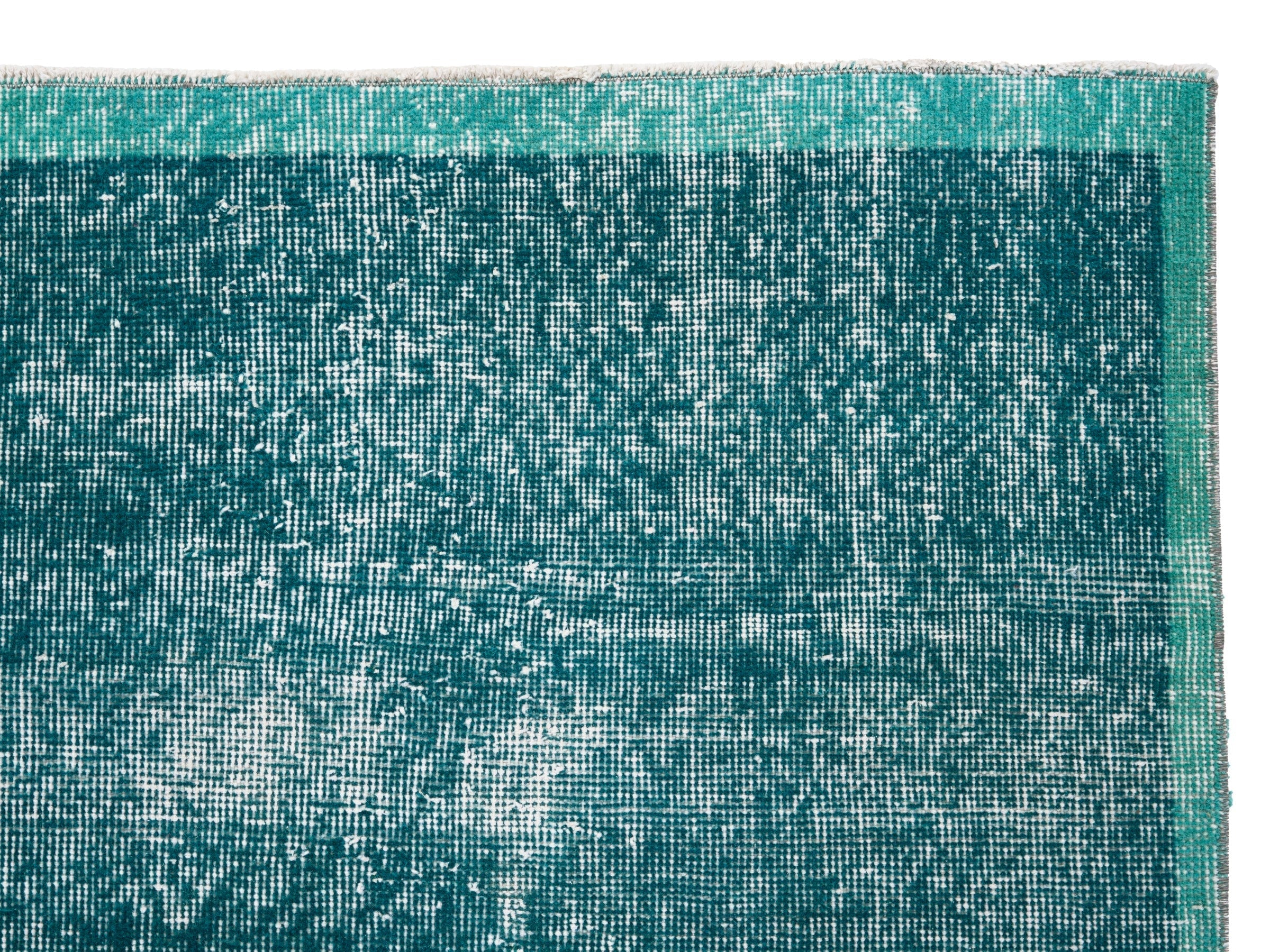 Turkish Isparta accent rug in teal and turquoise, view 7 of 9