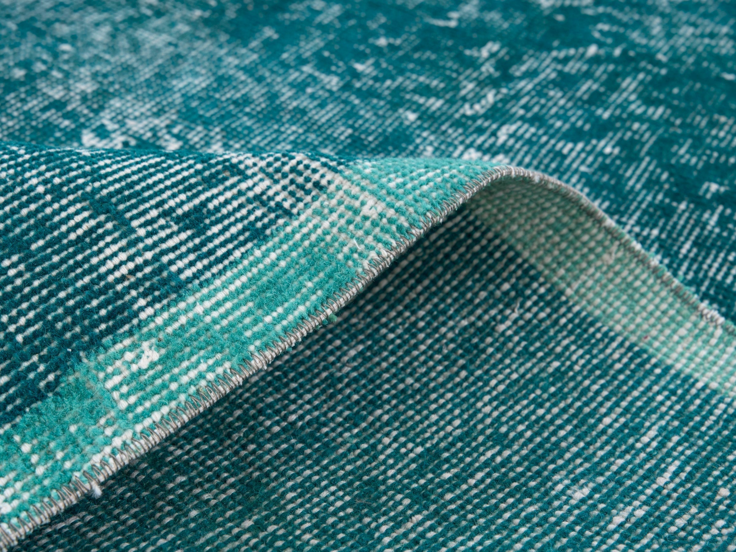 Turkish Isparta accent rug in teal and turquoise, view 8 of 9