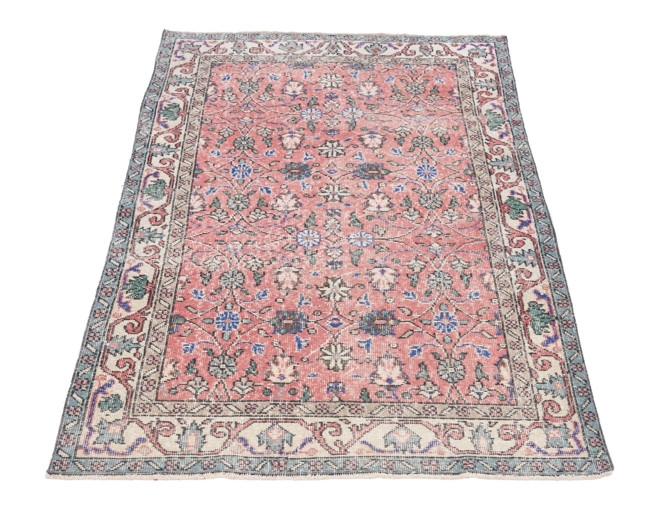 Turkish Isparta area rug in dusty rose and cream, view 2 of 10
