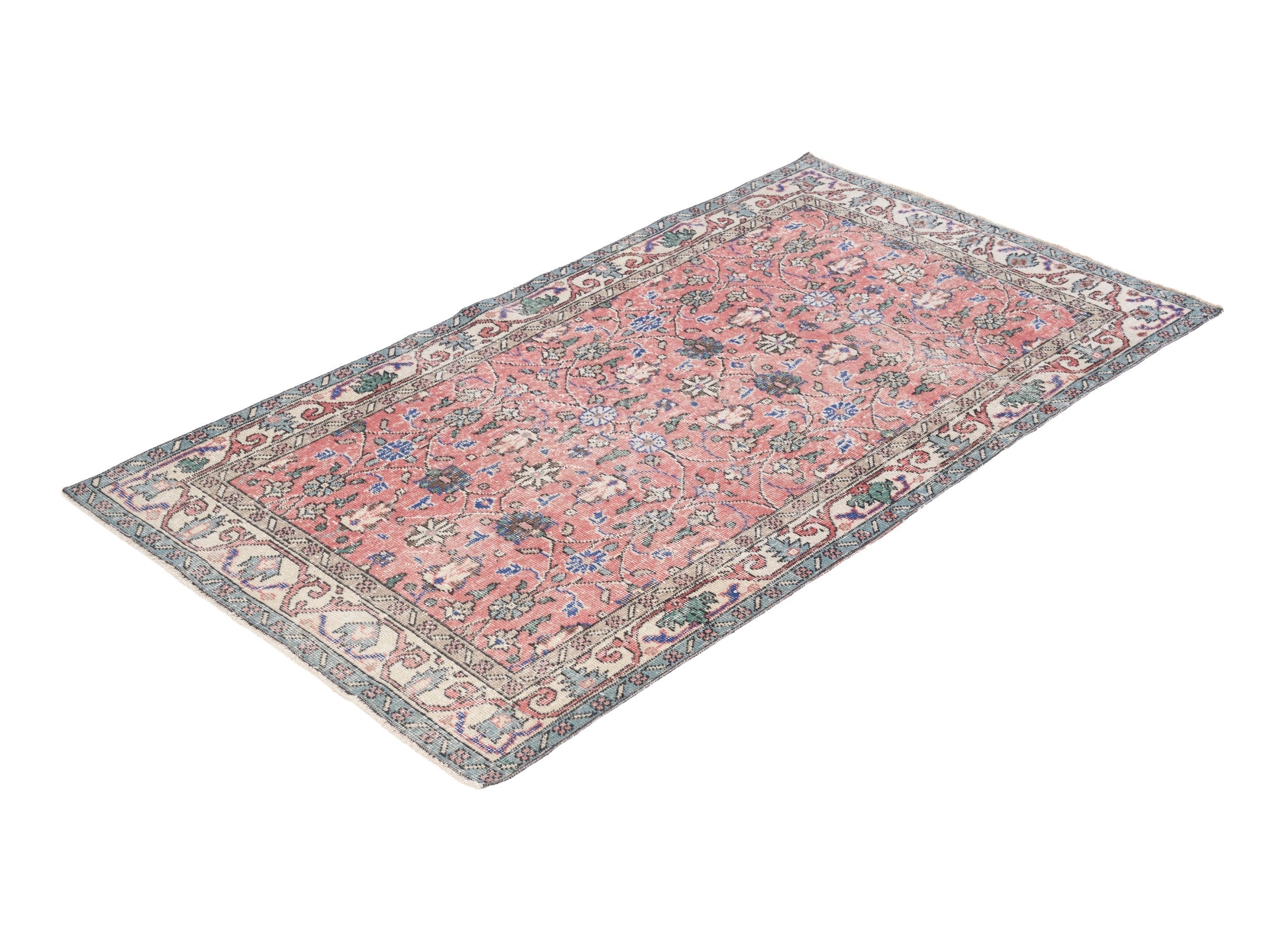 Turkish Isparta area rug in dusty rose and cream, view 3 of 10
