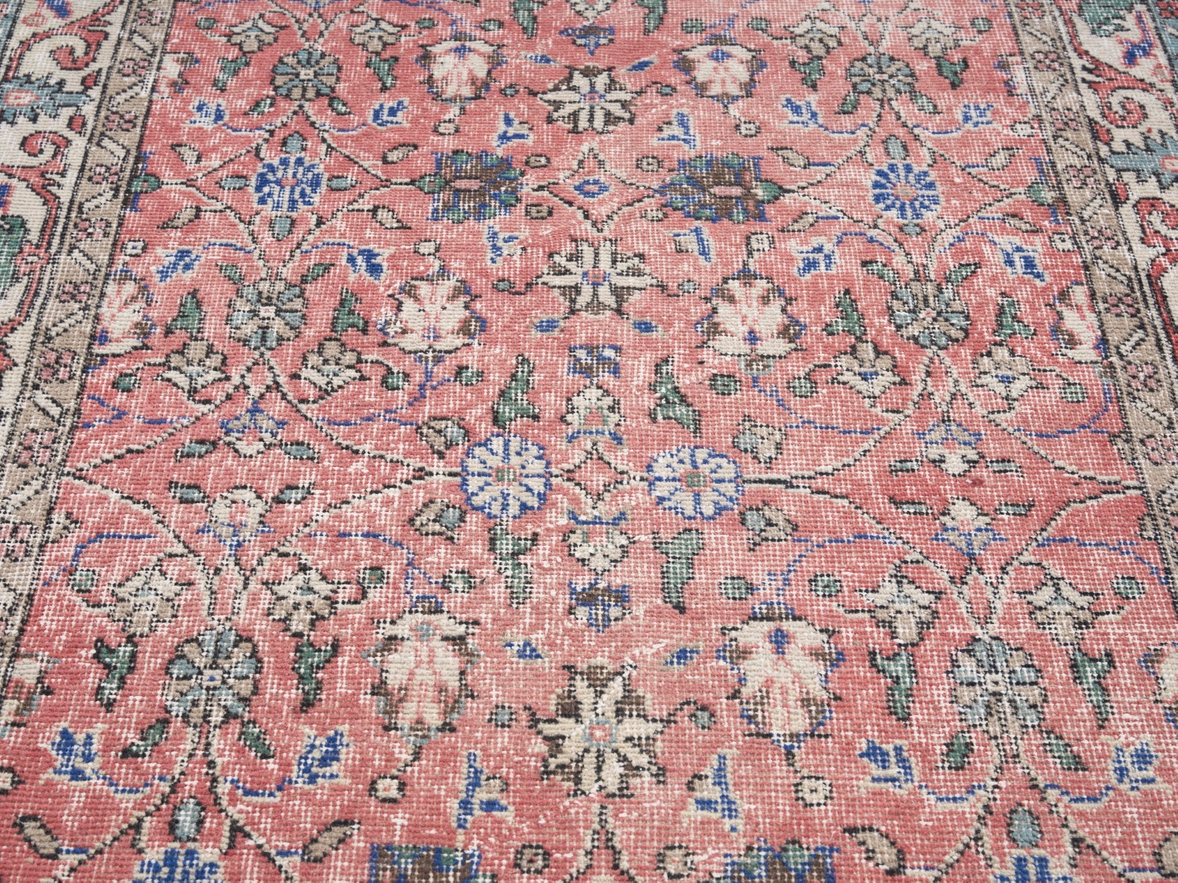 Turkish Isparta area rug in dusty rose and cream, view 4 of 10