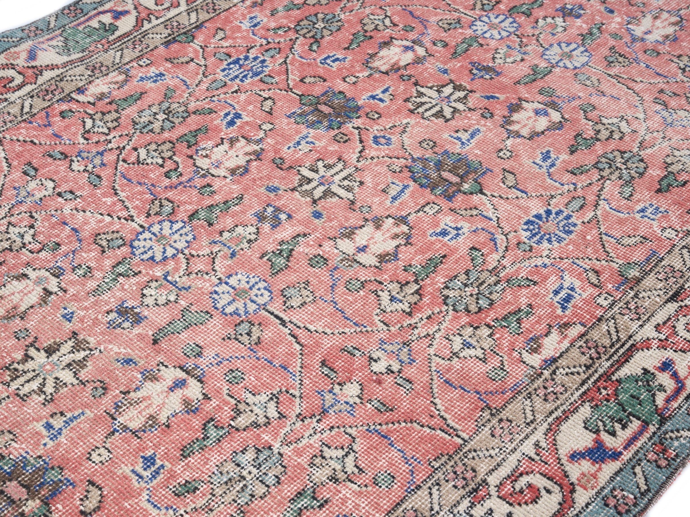 Turkish Isparta area rug in dusty rose and cream, view 5 of 10