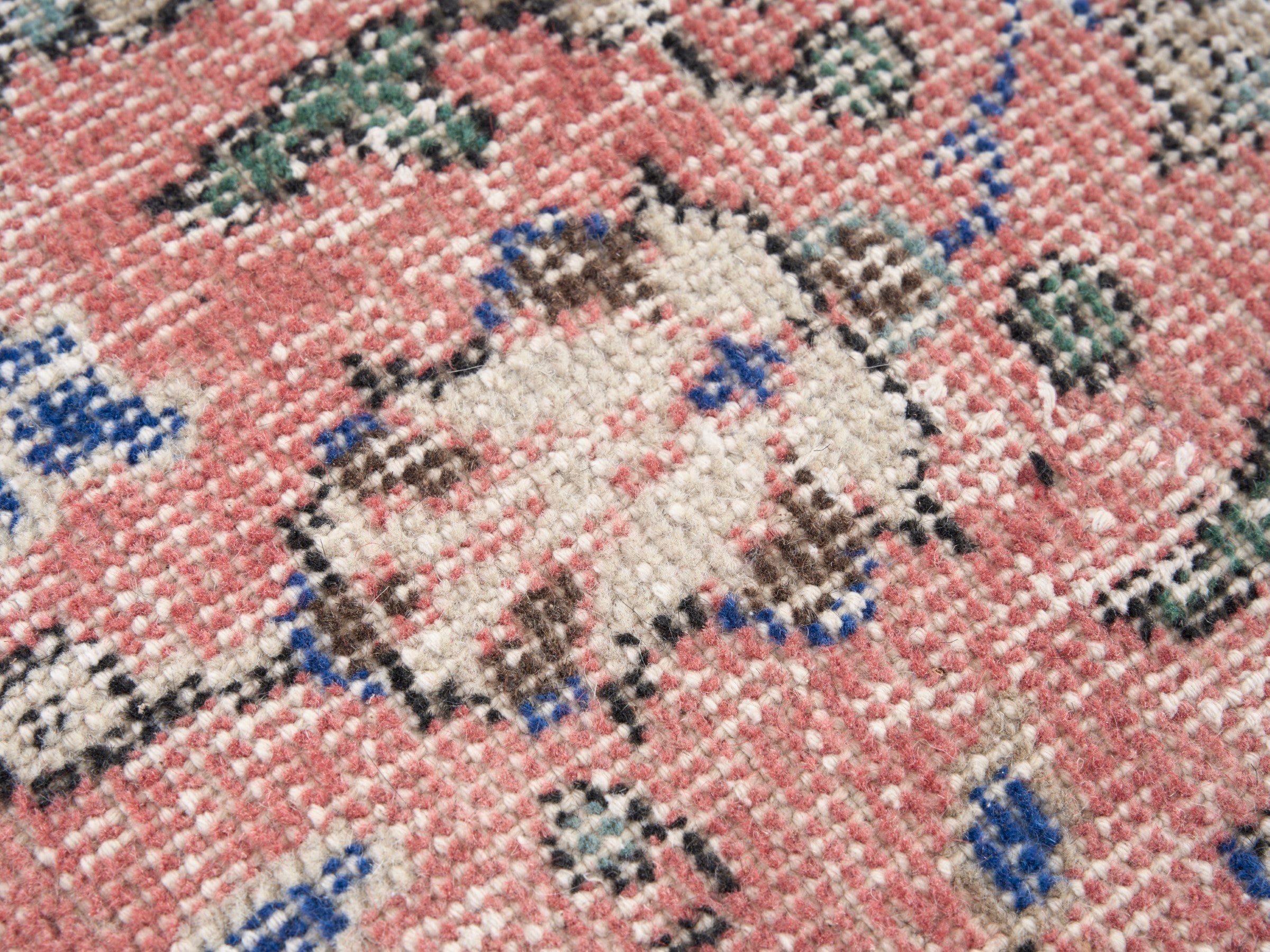 Turkish Isparta area rug in dusty rose and cream, view 7 of 10