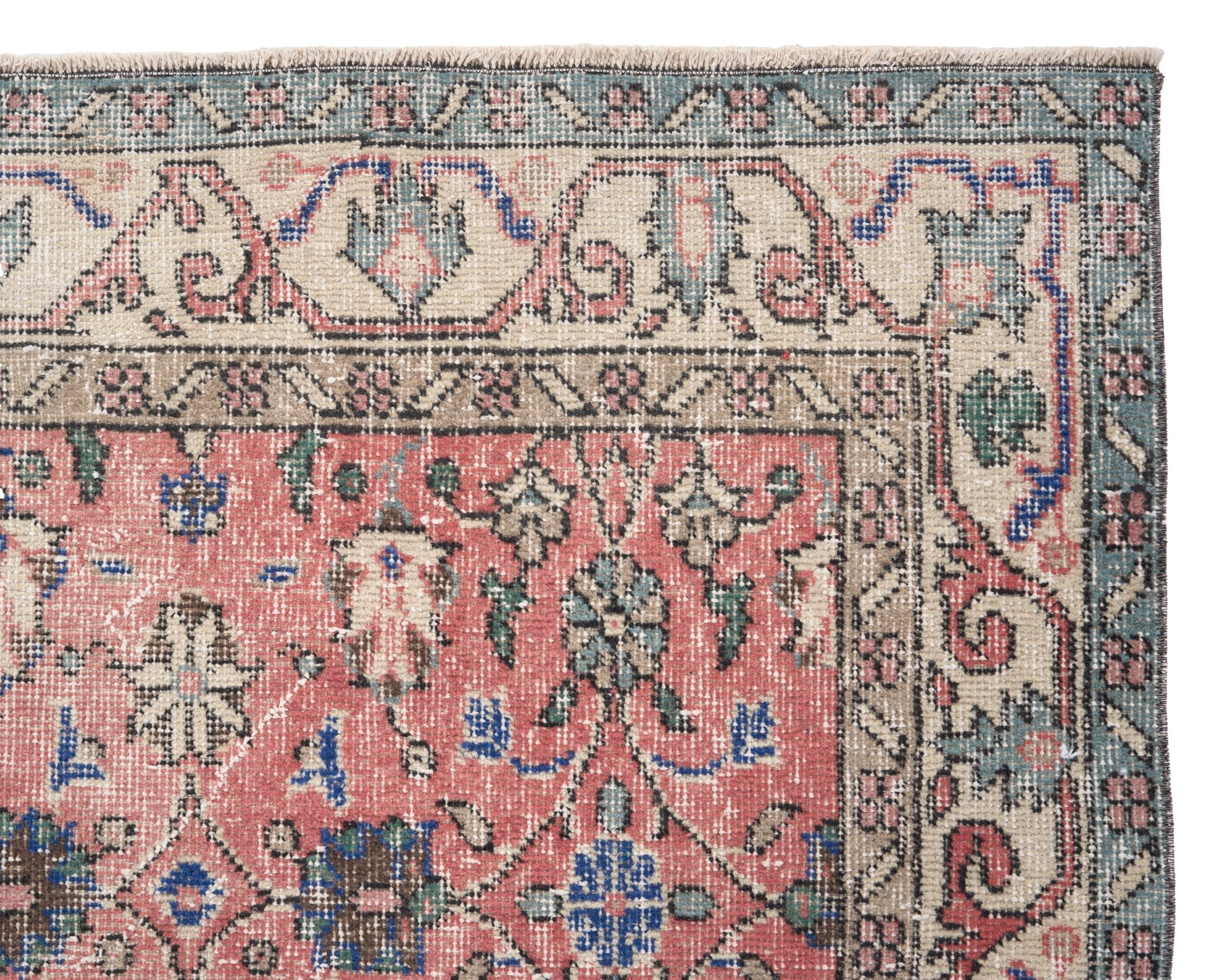 Turkish Isparta area rug in dusty rose and cream, view 8 of 10