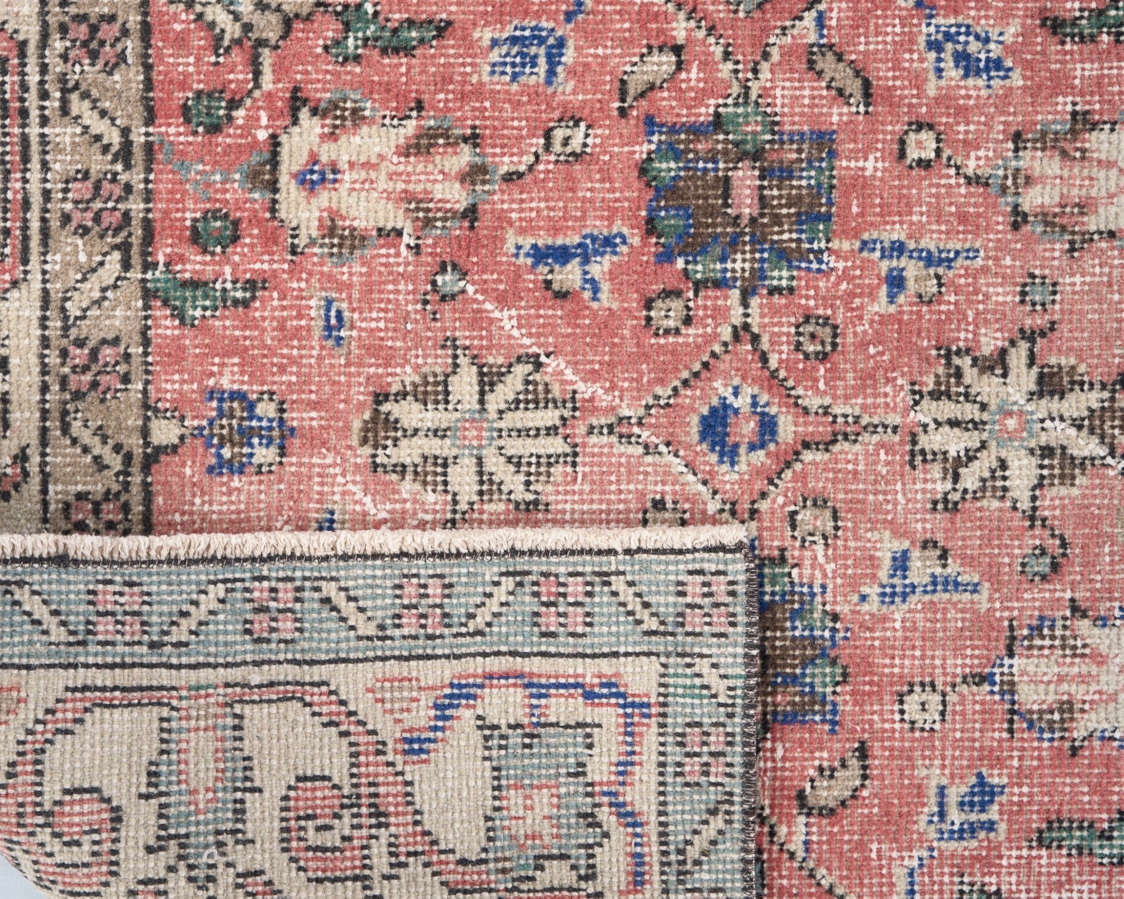 Turkish Isparta area rug in dusty rose and cream, view 10 of 10