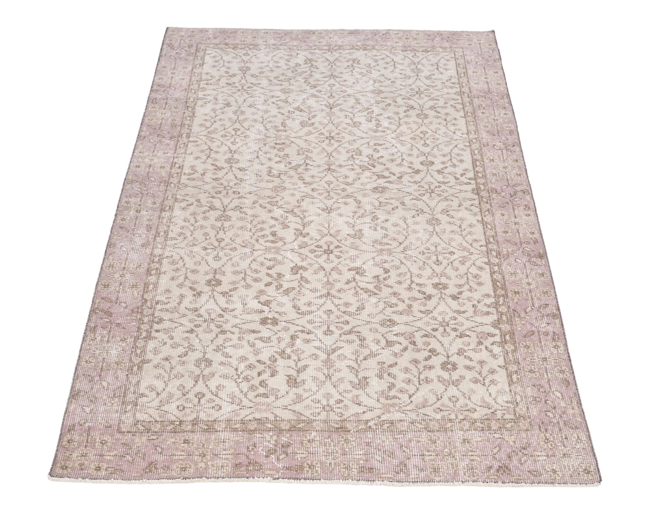 Turkish Isparta area rug in cream and muted pink, view 2 of 10