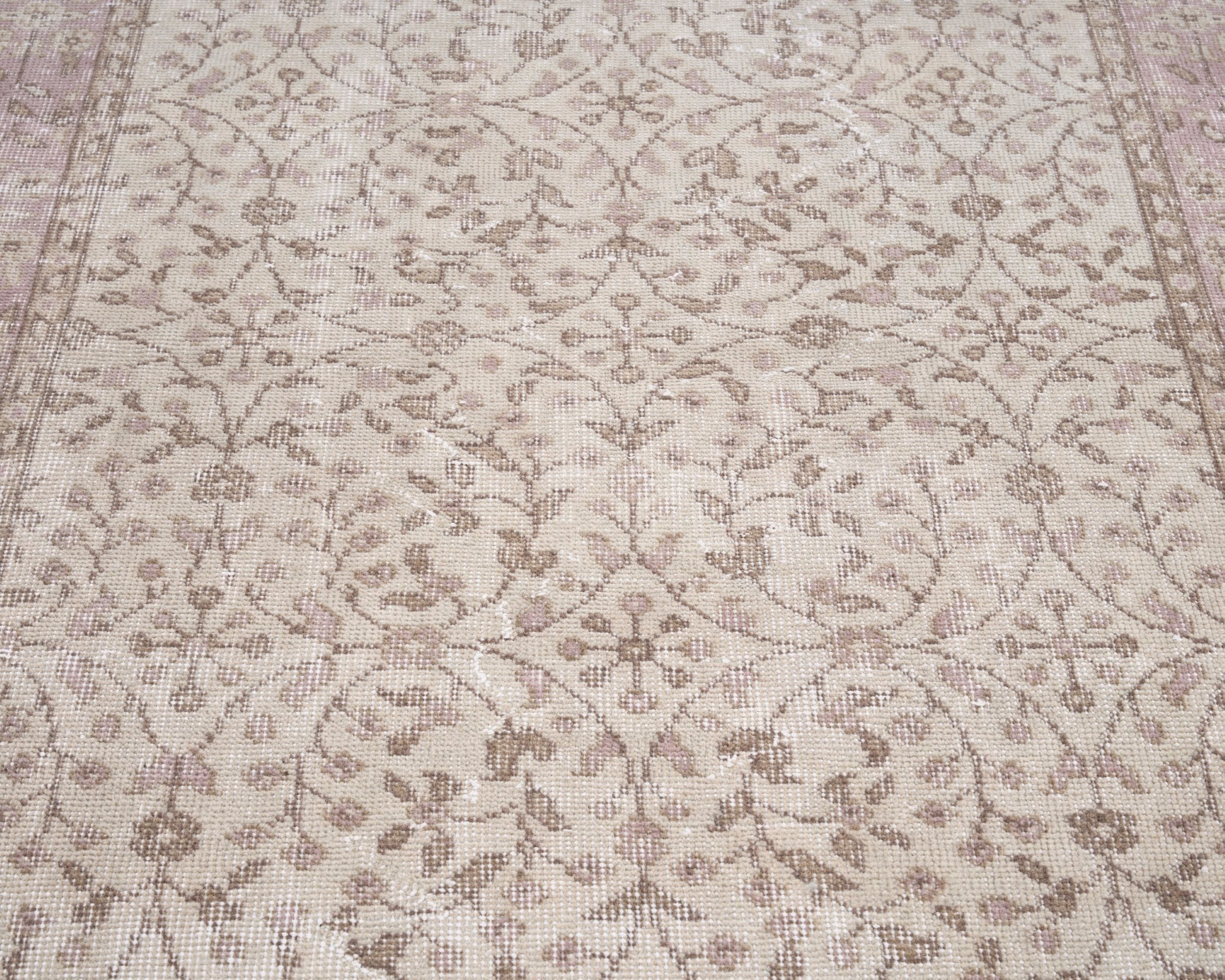 Turkish Isparta area rug in cream and muted pink, view 4 of 10