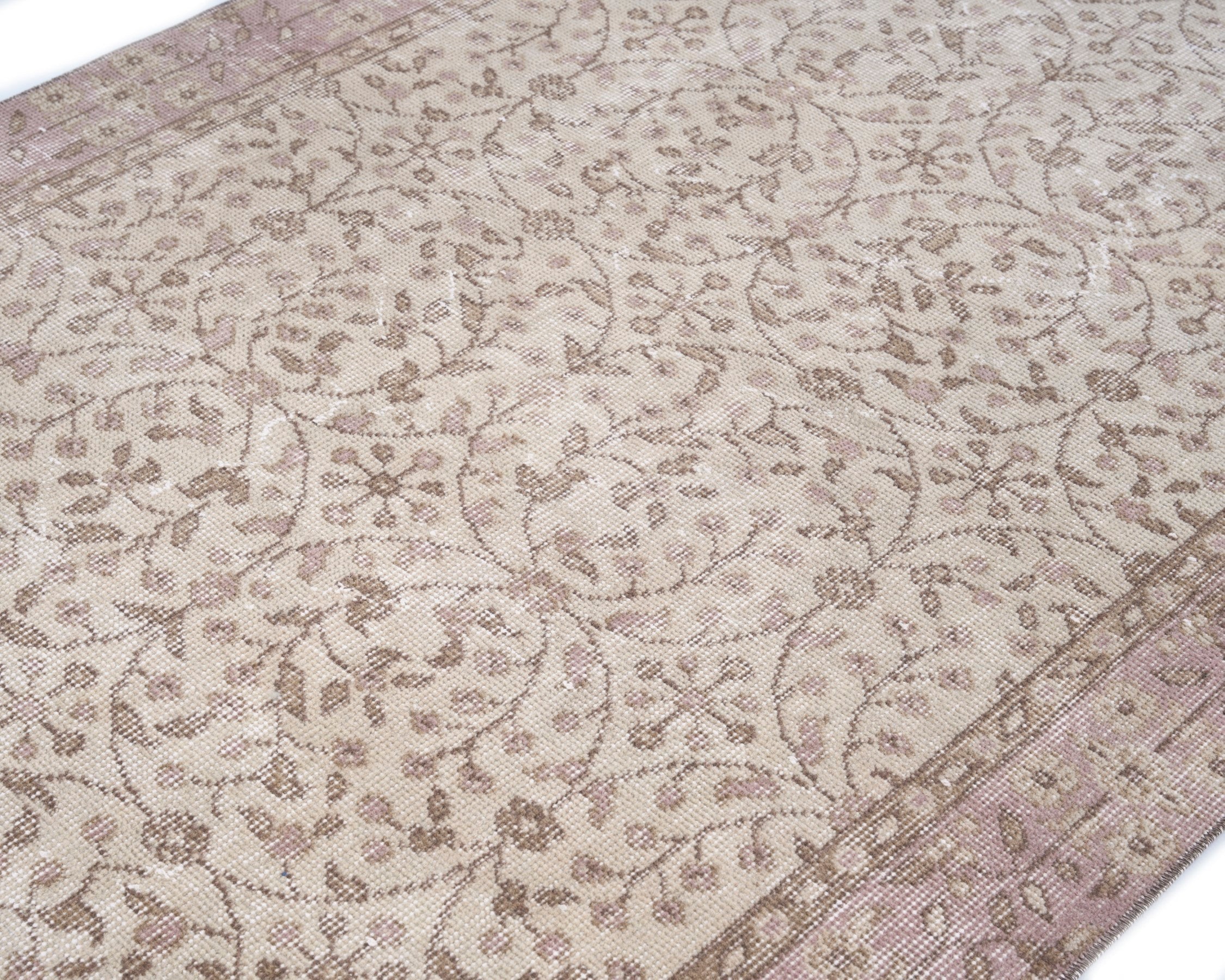 Turkish Isparta area rug in cream and muted pink, view 5 of 10