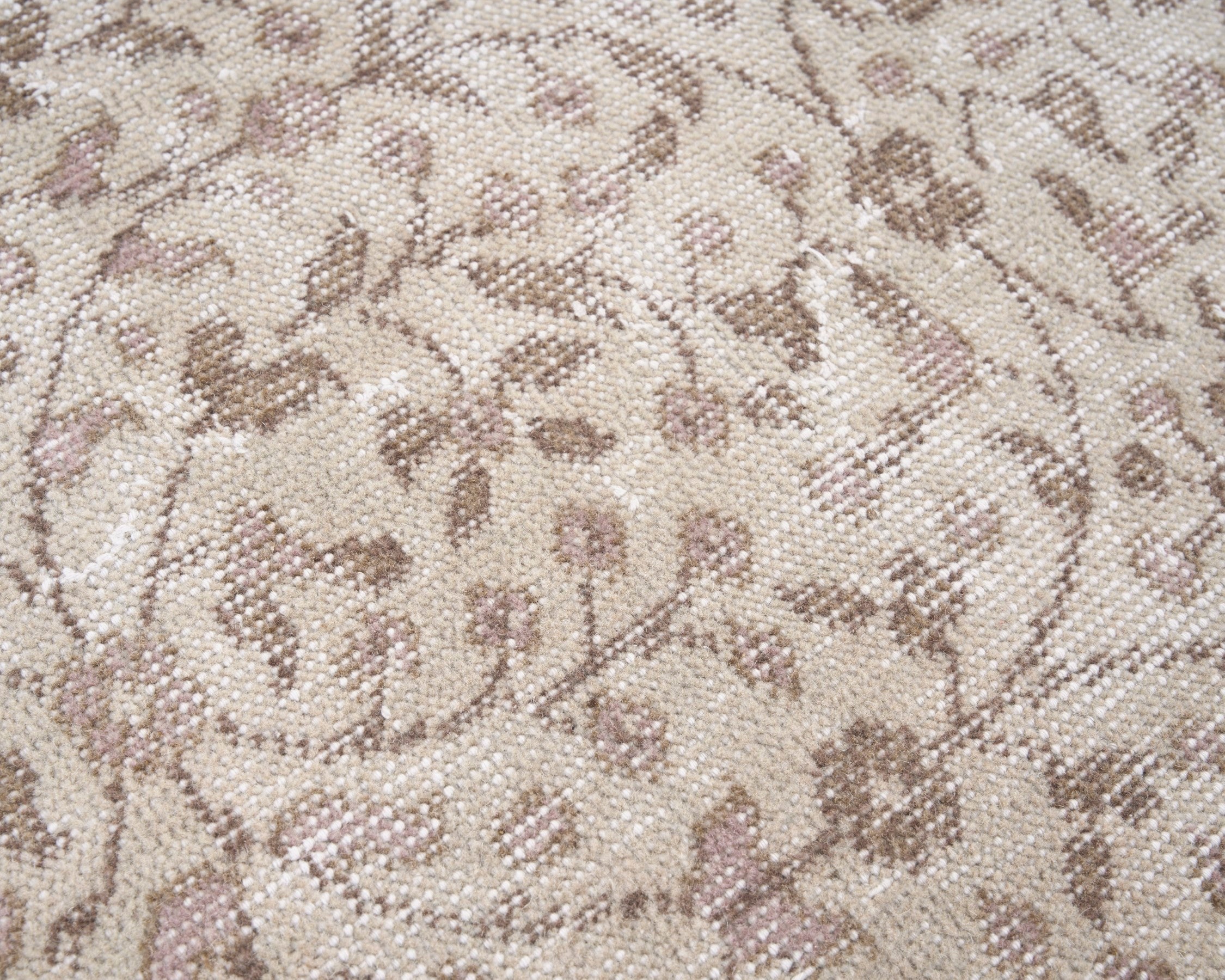 Turkish Isparta area rug in cream and muted pink, view 7 of 10