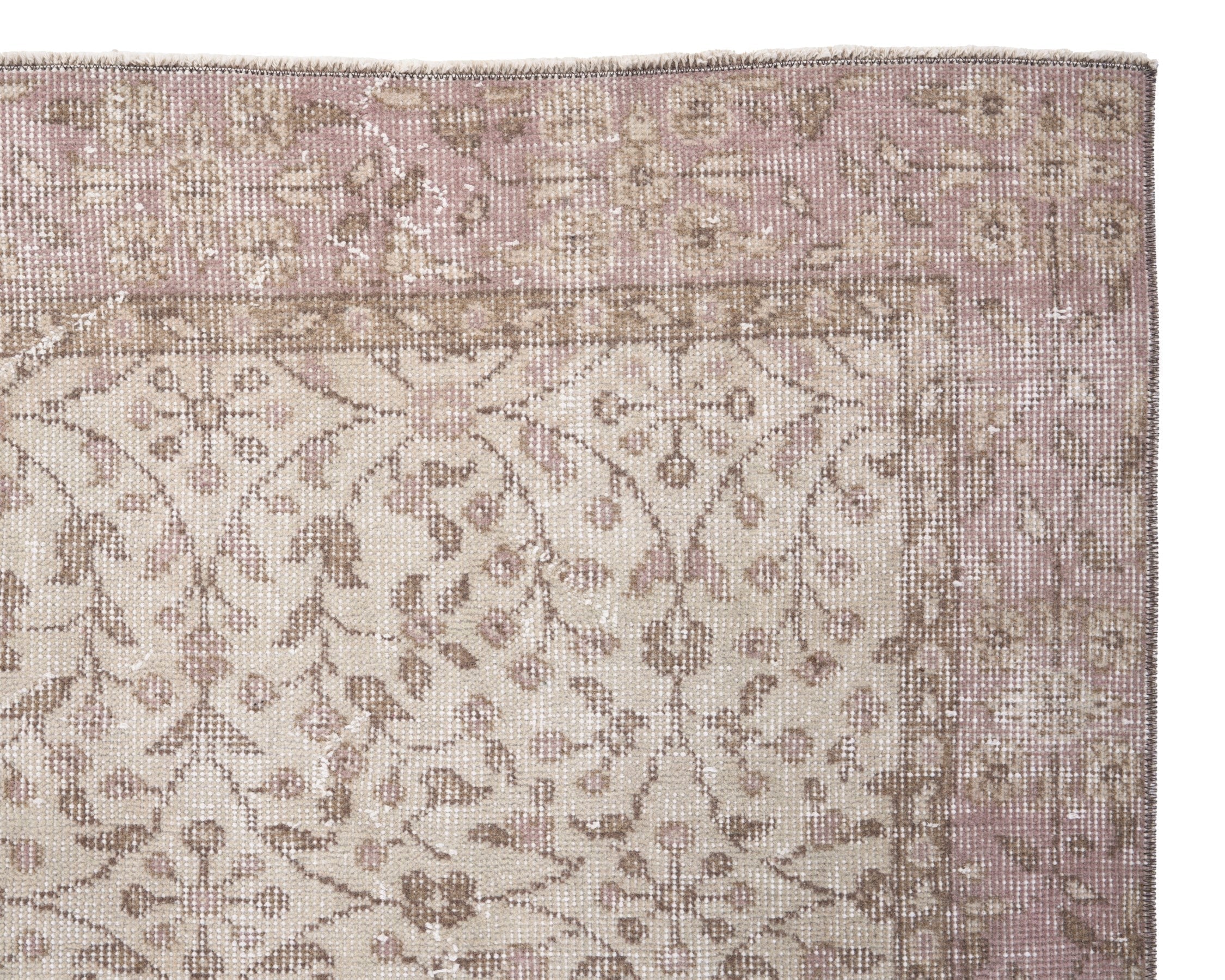 Turkish Isparta area rug in cream and muted pink, view 8 of 10