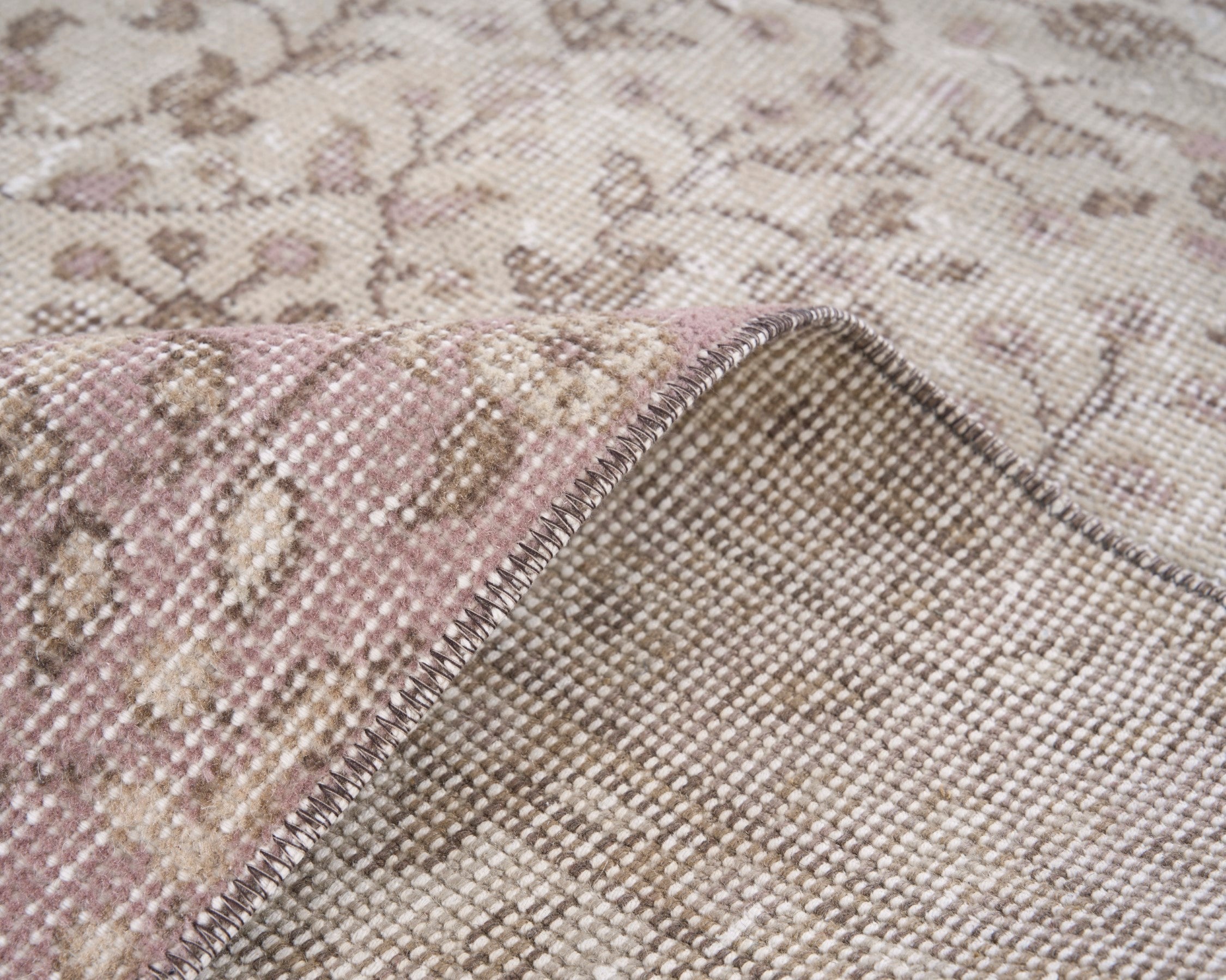 Turkish Isparta area rug in cream and muted pink, view 9 of 10