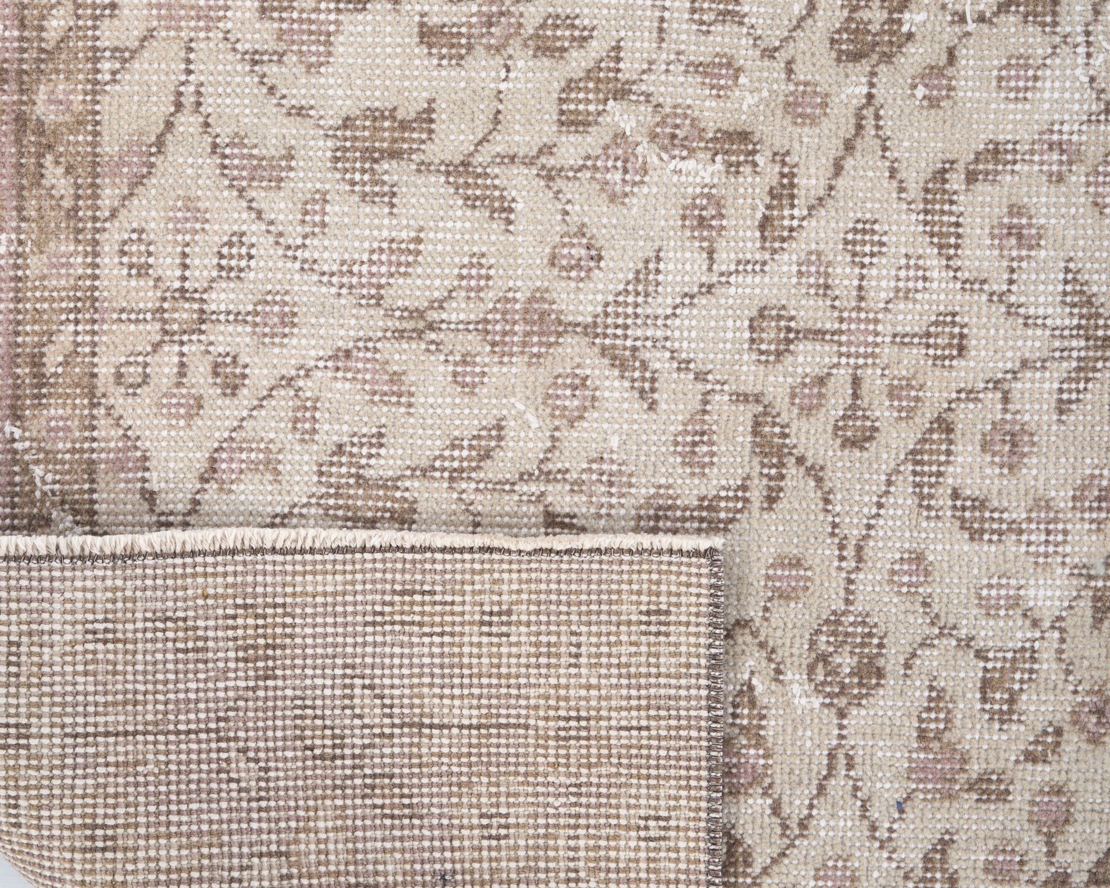 Turkish Isparta area rug in cream and muted pink, view 10 of 10