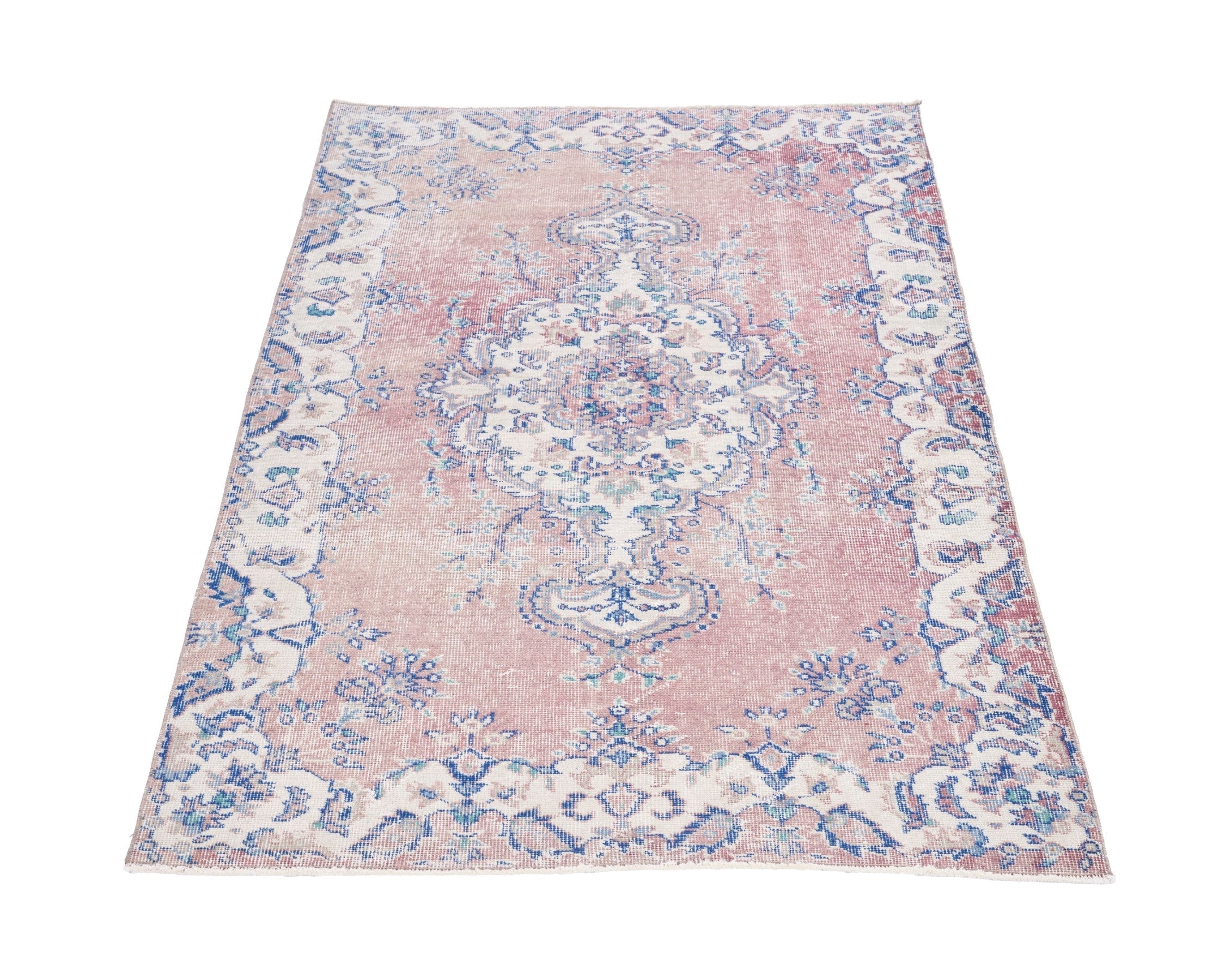 Turkish Isparta area rug in muted pink and ivory, view 2 of 10