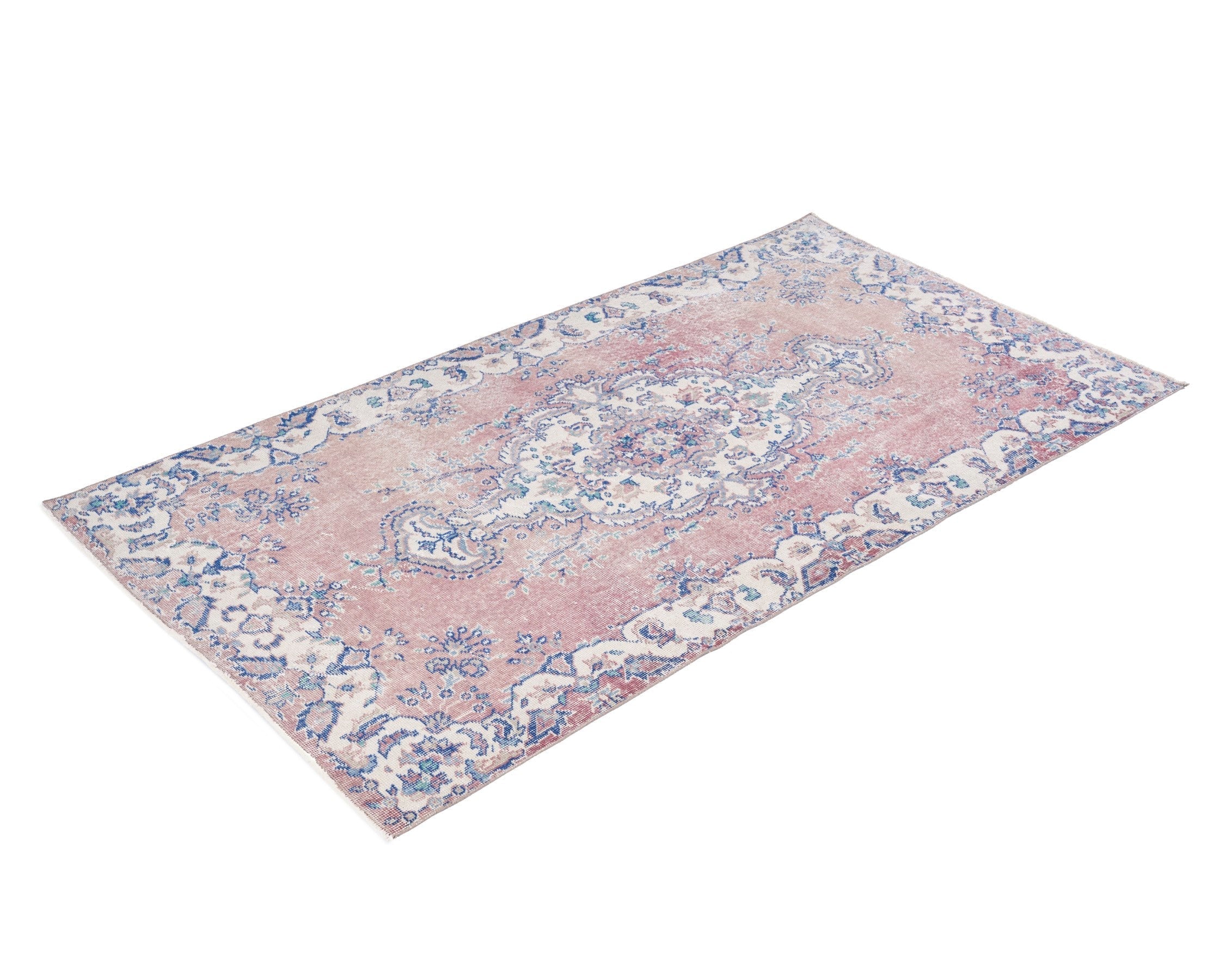 Turkish Isparta area rug in muted pink and ivory, view 3 of 10