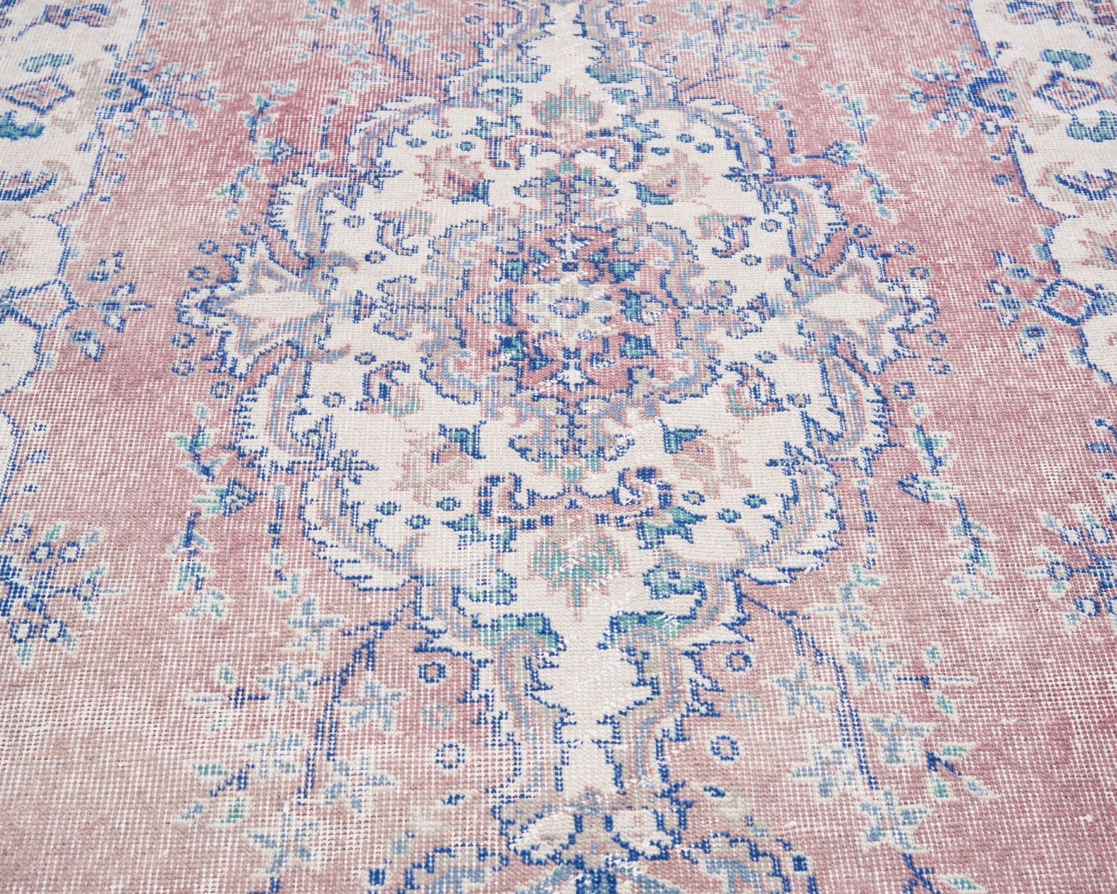 Turkish Isparta area rug in muted pink and ivory, view 4 of 10