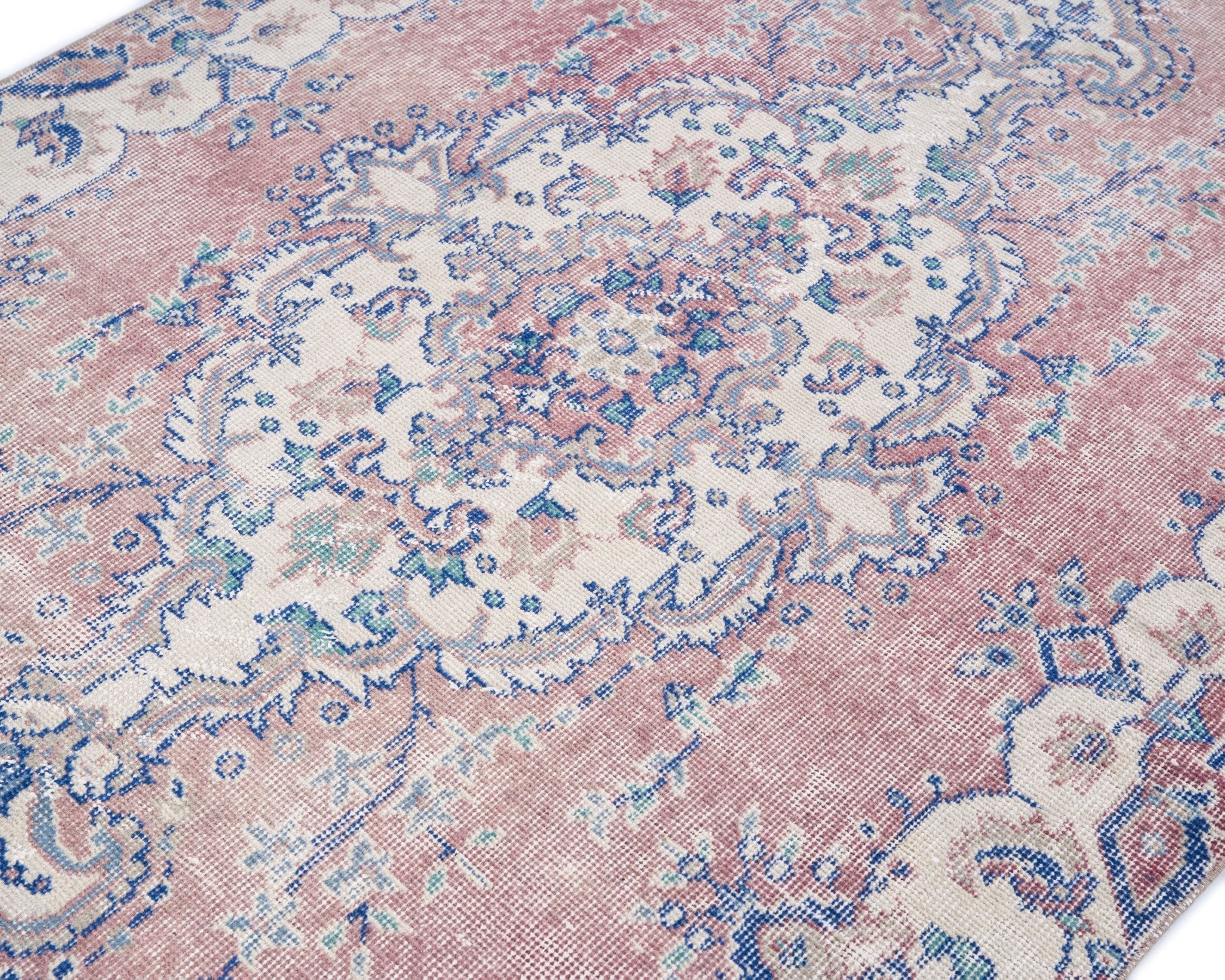 Turkish Isparta area rug in muted pink and ivory, view 5 of 10
