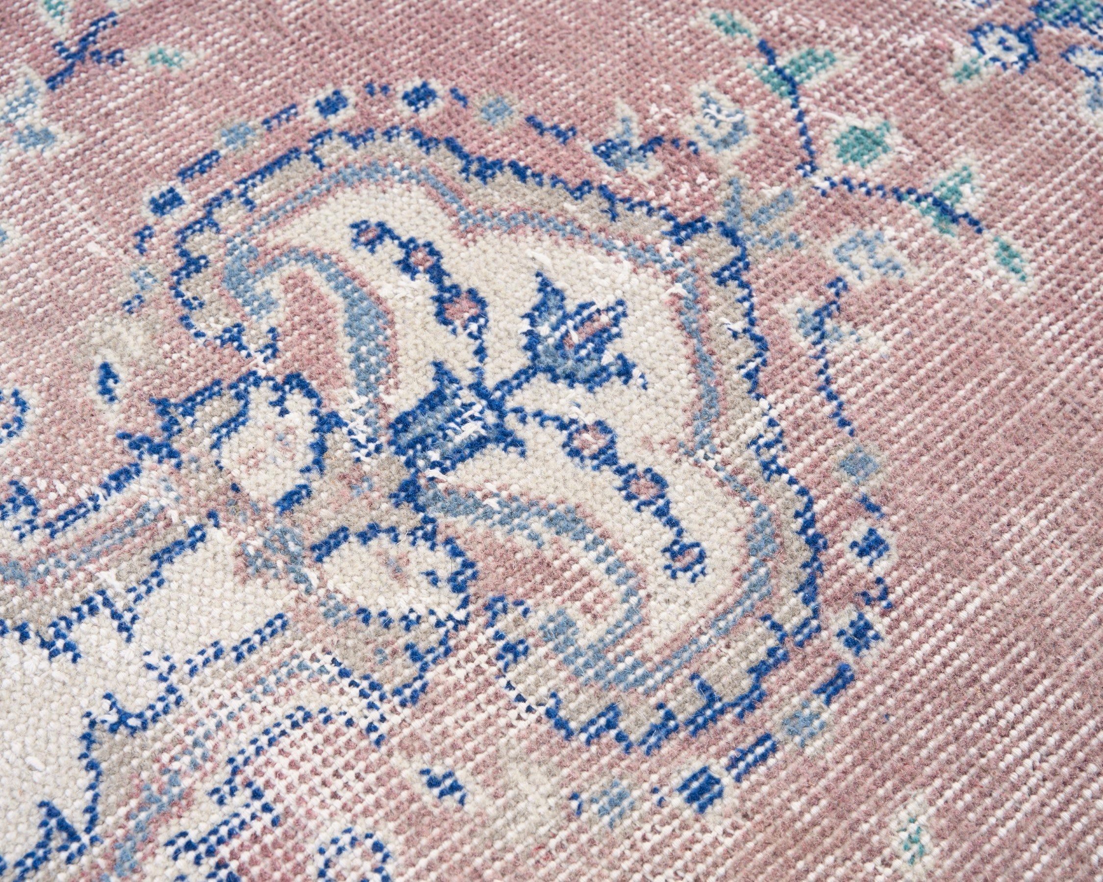 Turkish Isparta area rug in muted pink and ivory, view 7 of 10