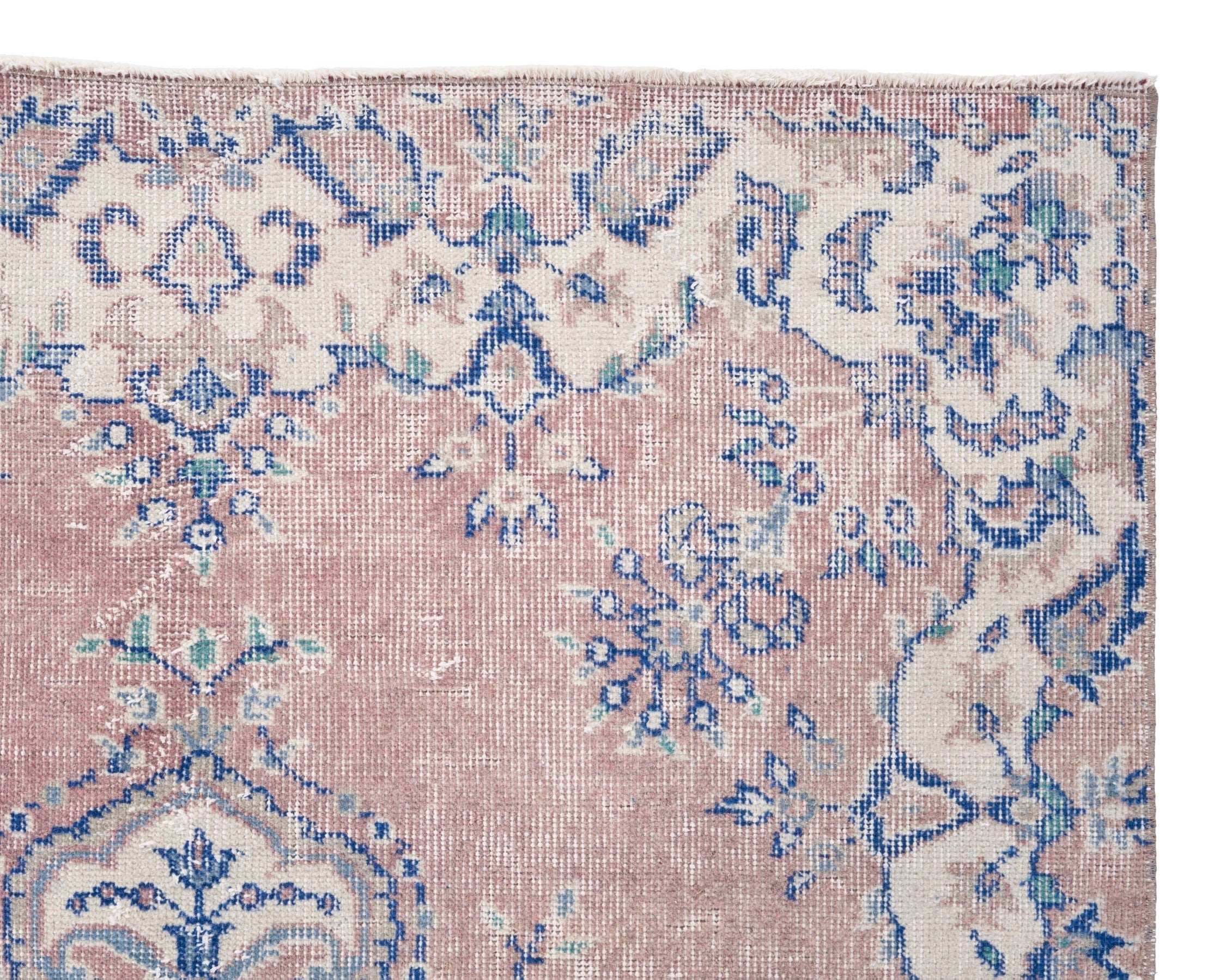 Turkish Isparta area rug in muted pink and ivory, view 8 of 10