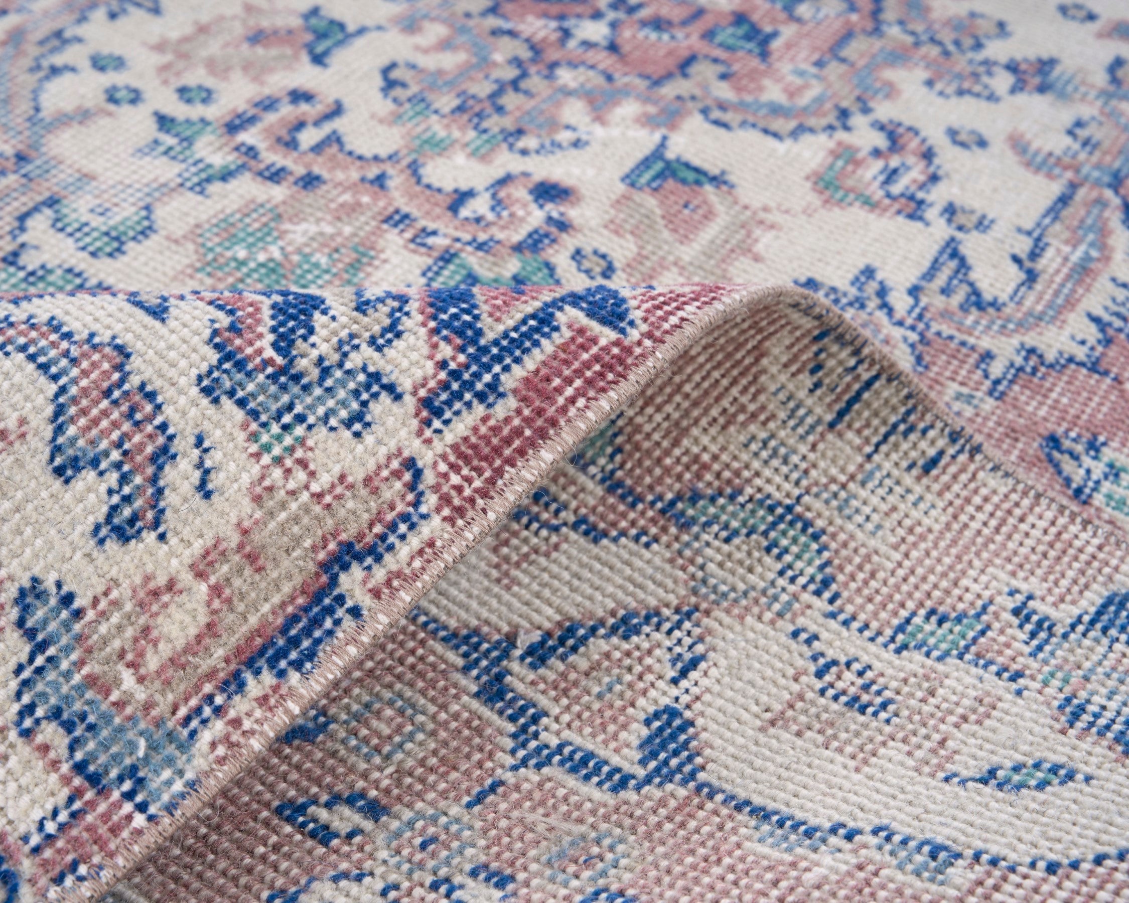 Turkish Isparta area rug in muted pink and ivory, view 9 of 10