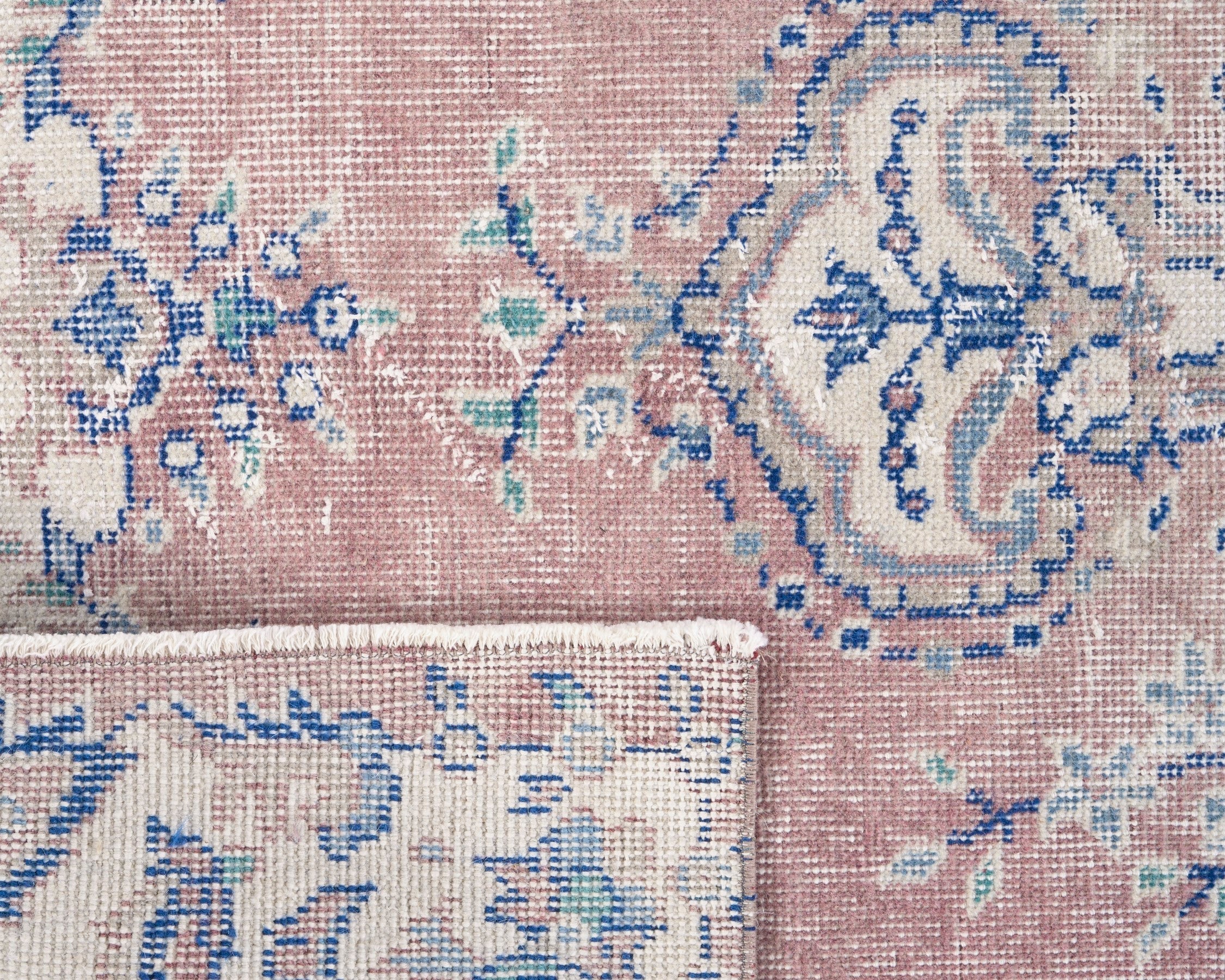 Turkish Isparta area rug in muted pink and ivory, view 10 of 10