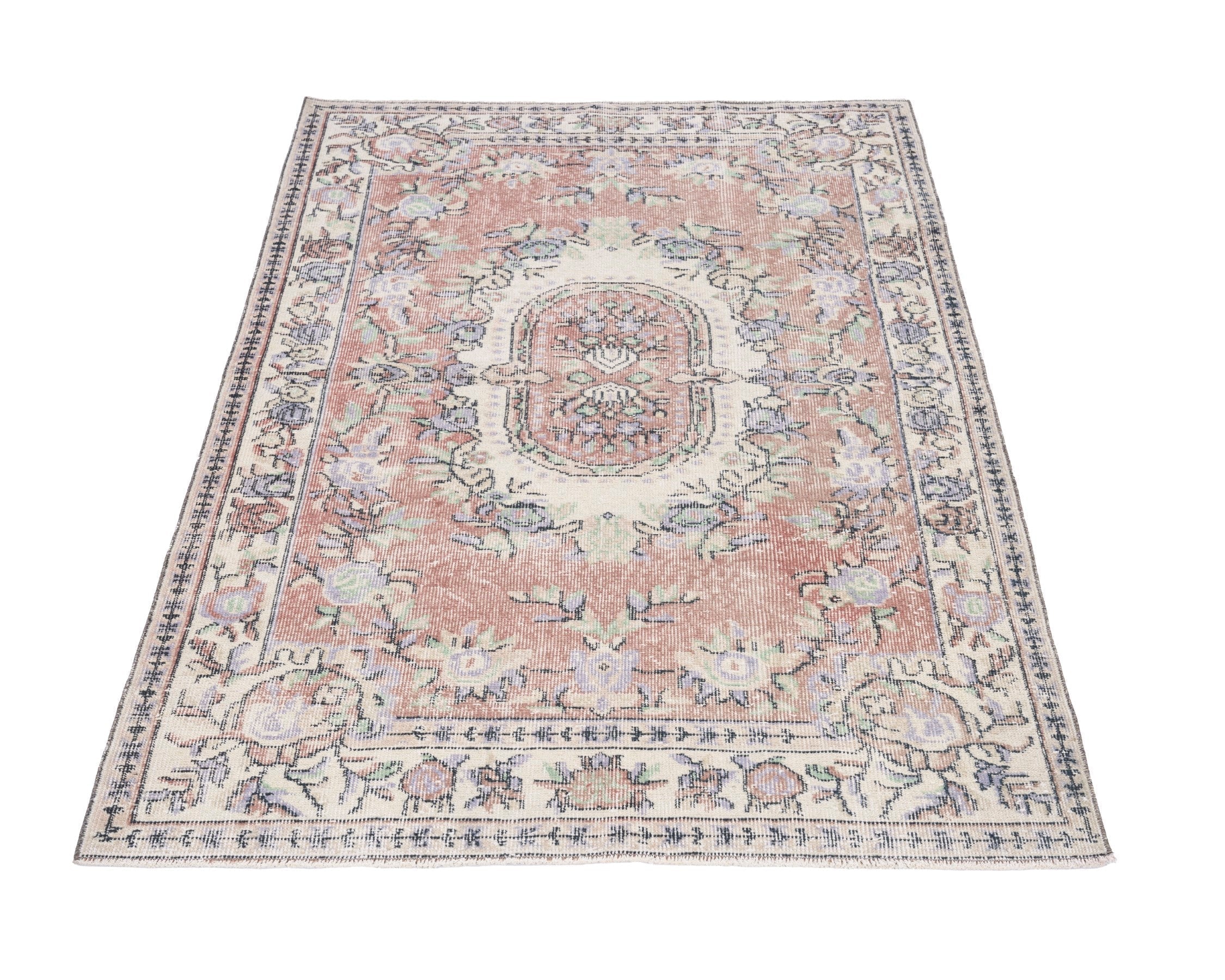 Turkish Isparta area rug in dusty rose and greige, view 2 of 10