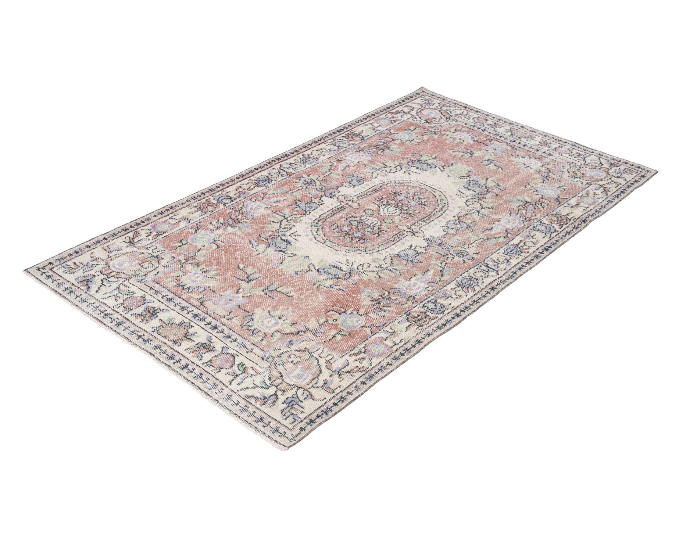 Turkish Isparta area rug in dusty rose and greige, view 3 of 10