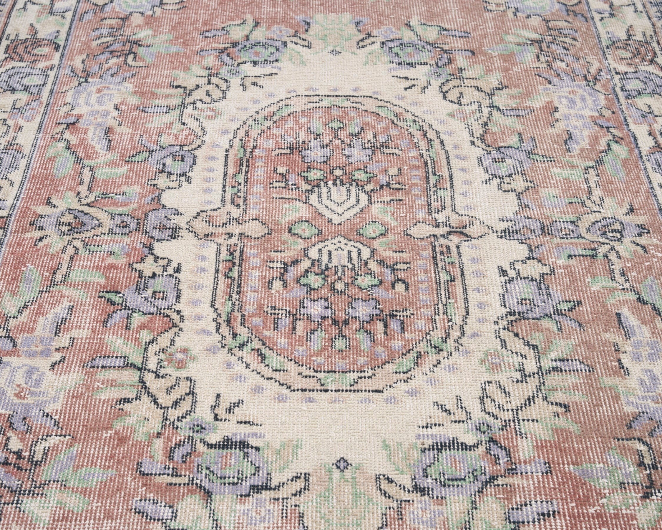 Turkish Isparta area rug in dusty rose and greige, view 4 of 10